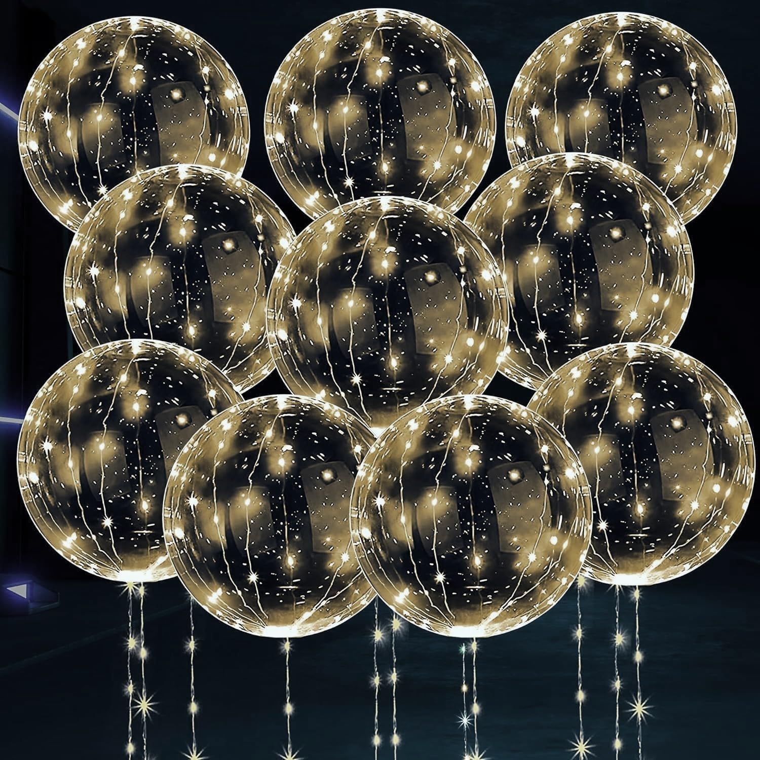 Warm White Party Balloons, 10Pieces Clear Bobo Balloons, Helium Balloon, Birthday Party Supplies Decoration for Valentines Day Birthday Wedding Christmas Decoration