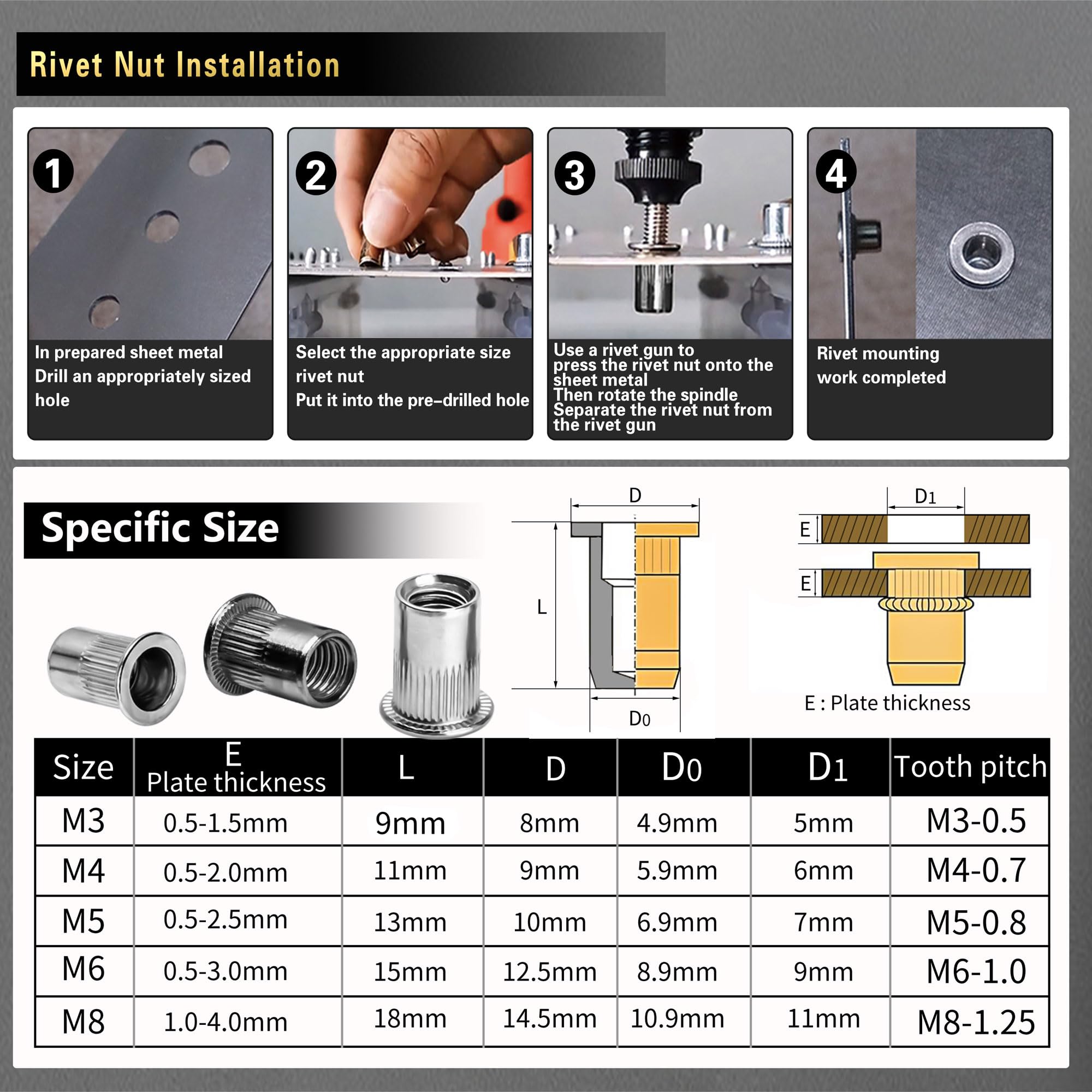 Pressure Rivet Nut Tool Kit 430-teilig Metric M3-M8 Nietmuttern Set - Alu Für Auto Möbel Industrie