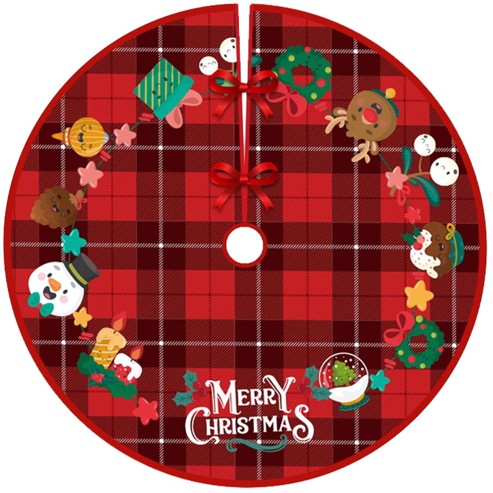 Zhixifan 48 Inches Merry Christmas Tree Skirts, Red Plaid Christmas Tree Collar for Indoor Outdoor Christmas Ornaments, New Year, Holiday Party