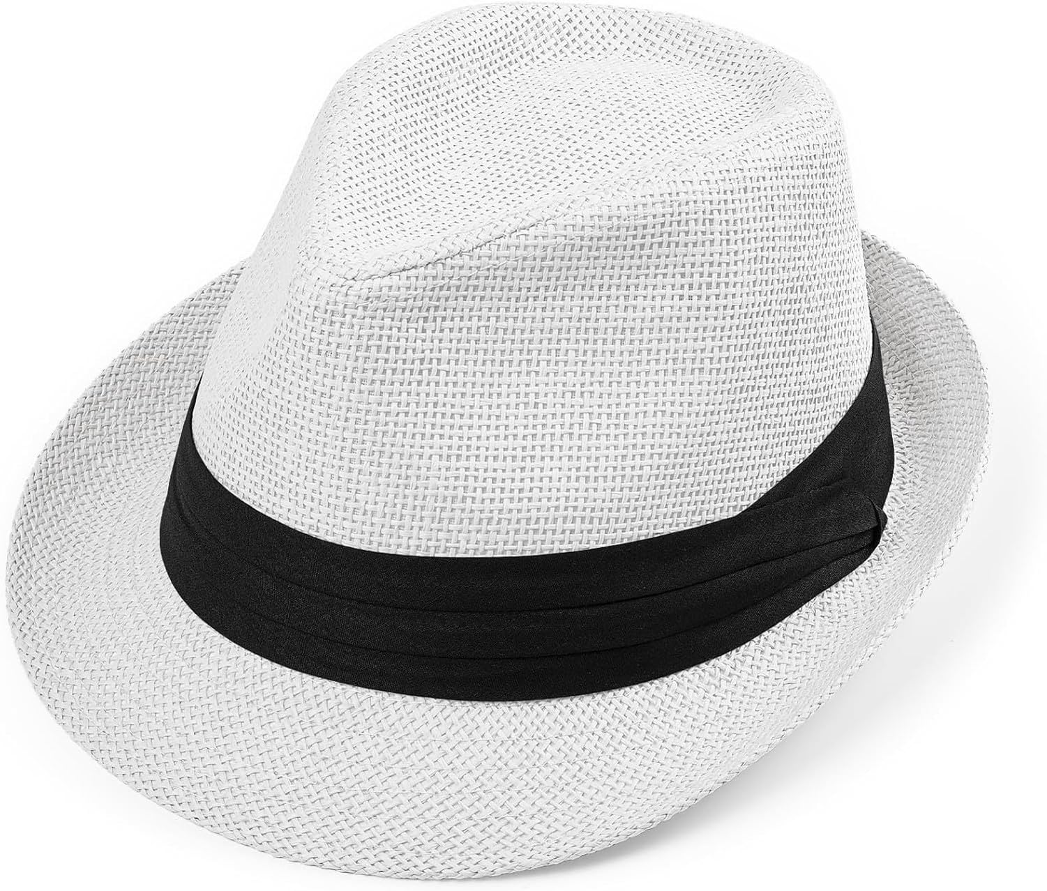 XIUNYIE Straw Trilby Fedora Hat for Men Women 1920s Panama Hat Short Brim Summer Beach Sun Hat, White, L