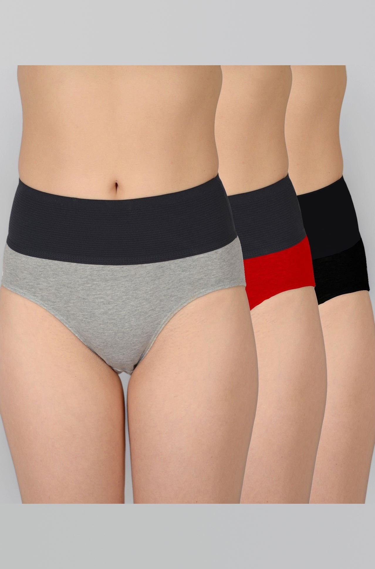 Selfcare Women's Cotton Sinker High Rise Waistband Full Covrage Tummy Control Hipsters Panties Pack of 3