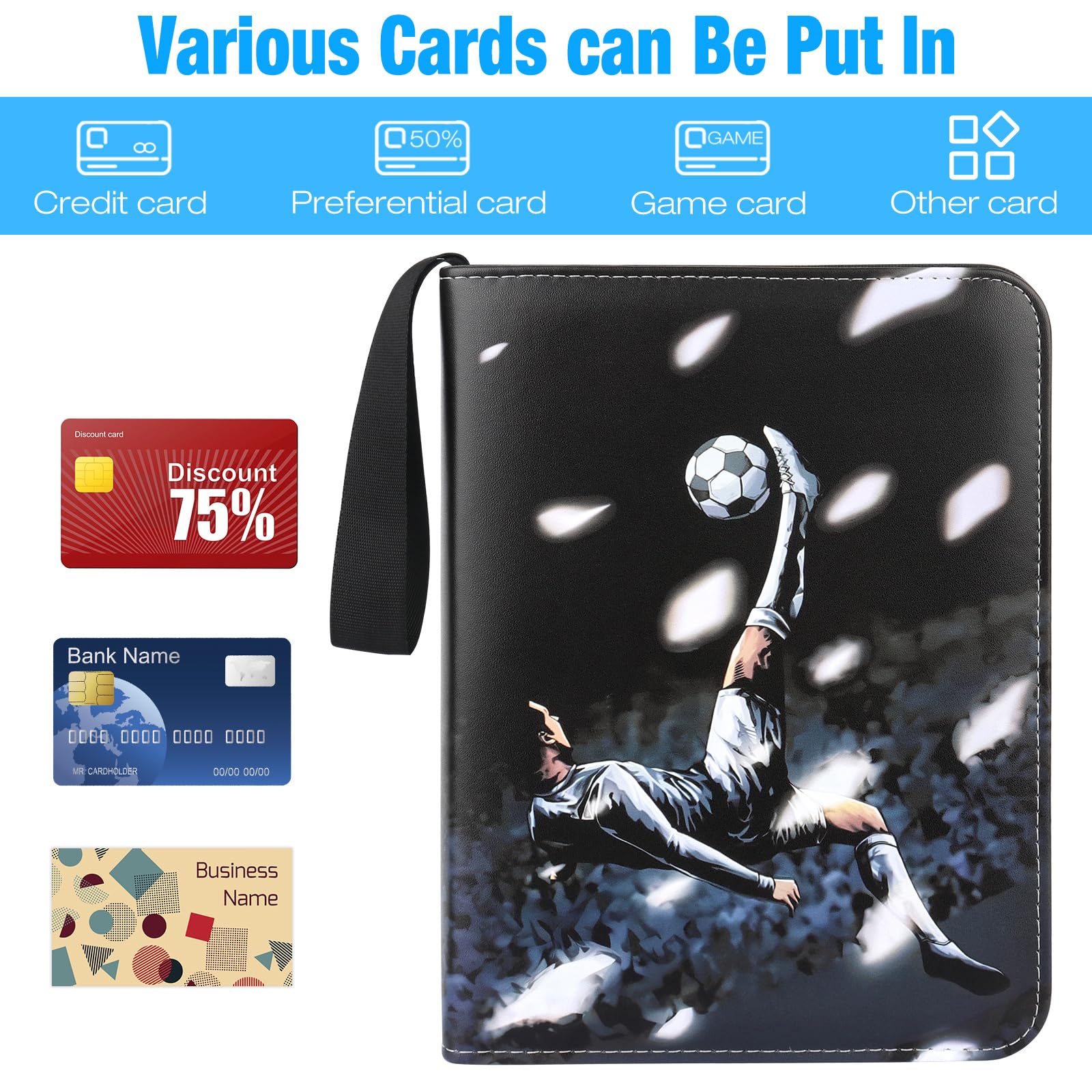 FENYW Álbum De Fútbol Con Capacidad Para 400 Tarjetas – Cremallera Y Asa, Ideal Para Tarjetas Coleccionables De 9x6.5 Cm