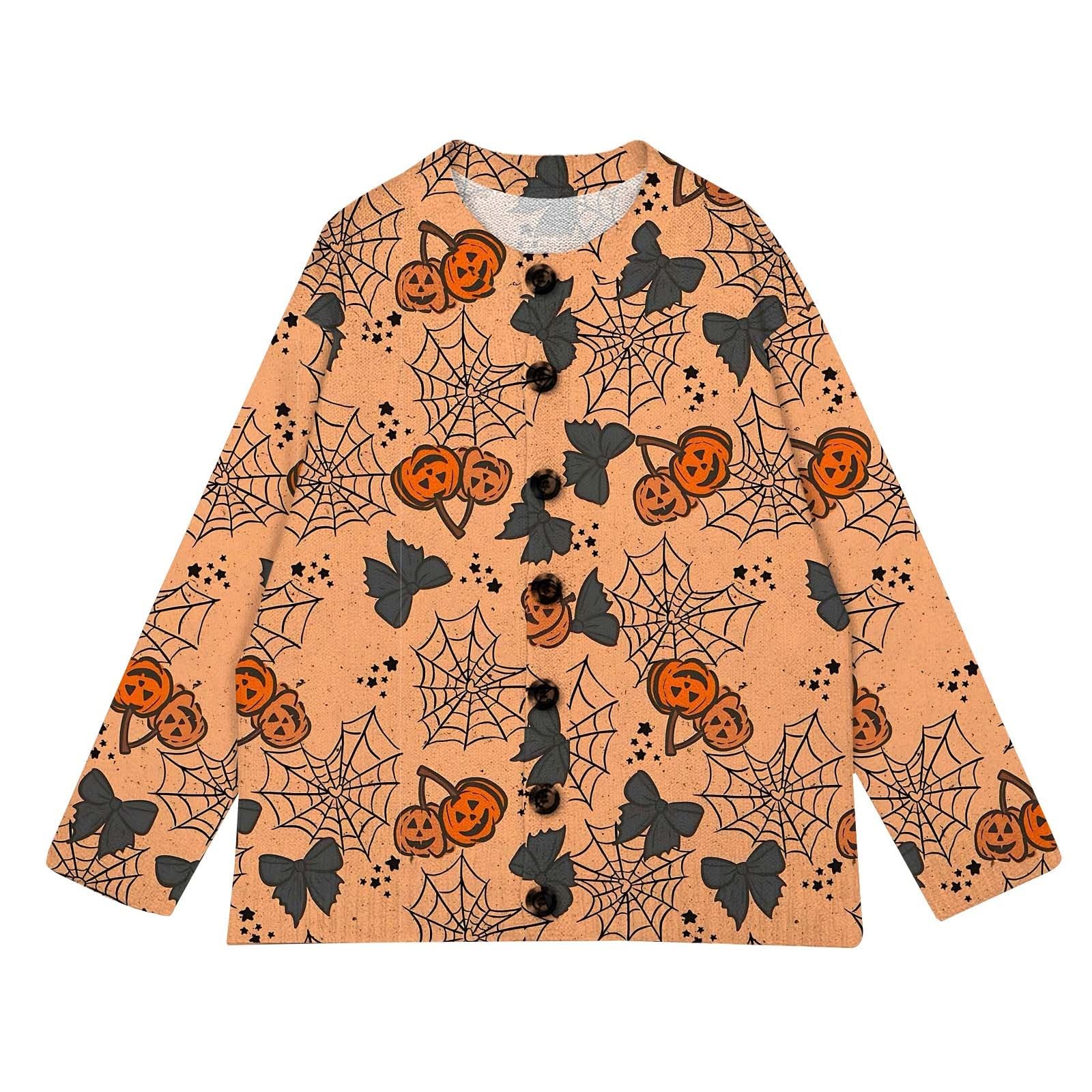 Generisch Cardigan corto da donna, scollo rotondo, cardigan per Halloween