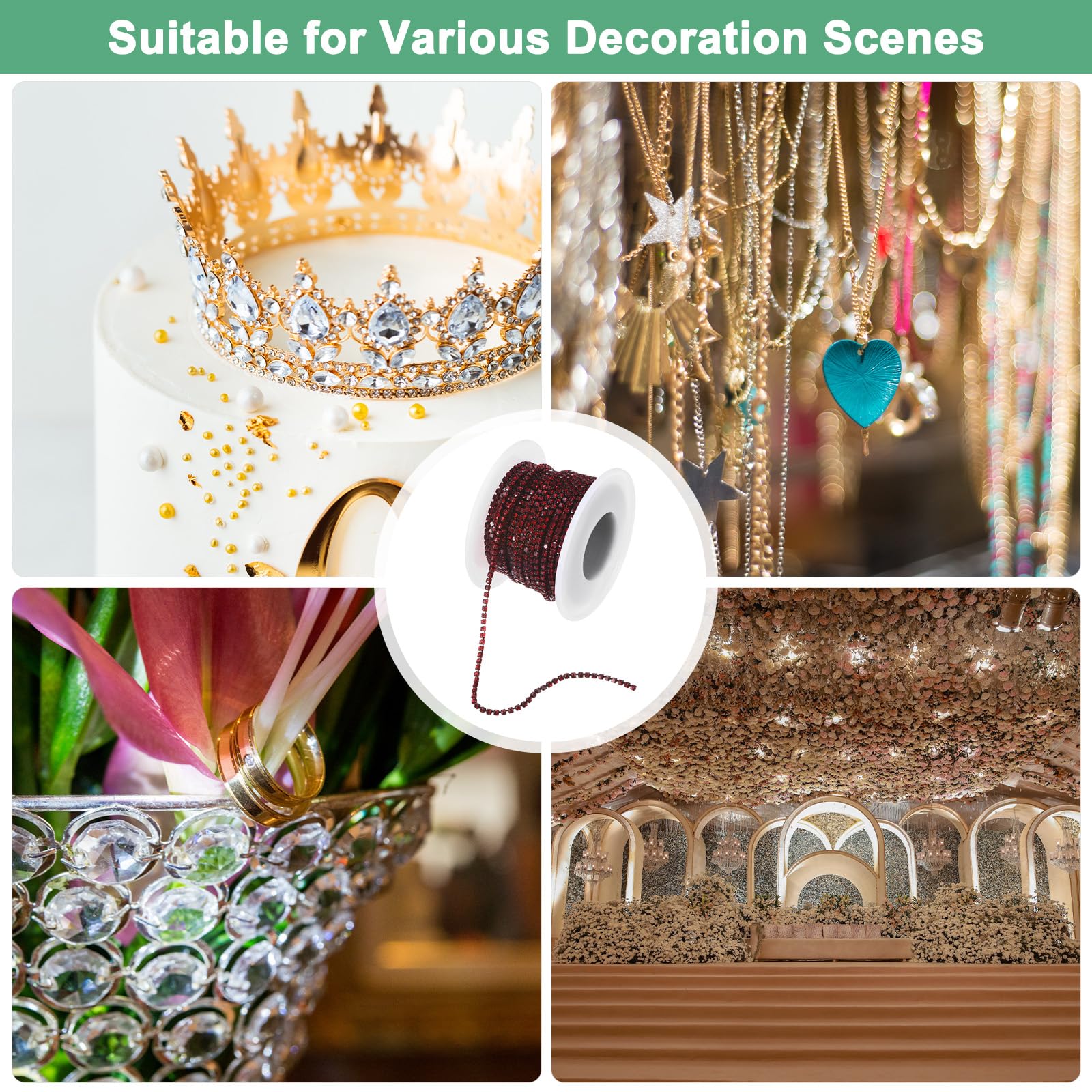 M METERXITY Chaîne Fermée En Strass Cristal, 2 Mm 10 Yards