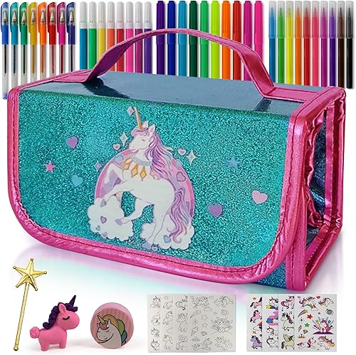 Estuche de unicornio para niños, juego de arte con marcadores perfumados de frutas, regalos de unicornio para niñas, suministros de arte para niños,