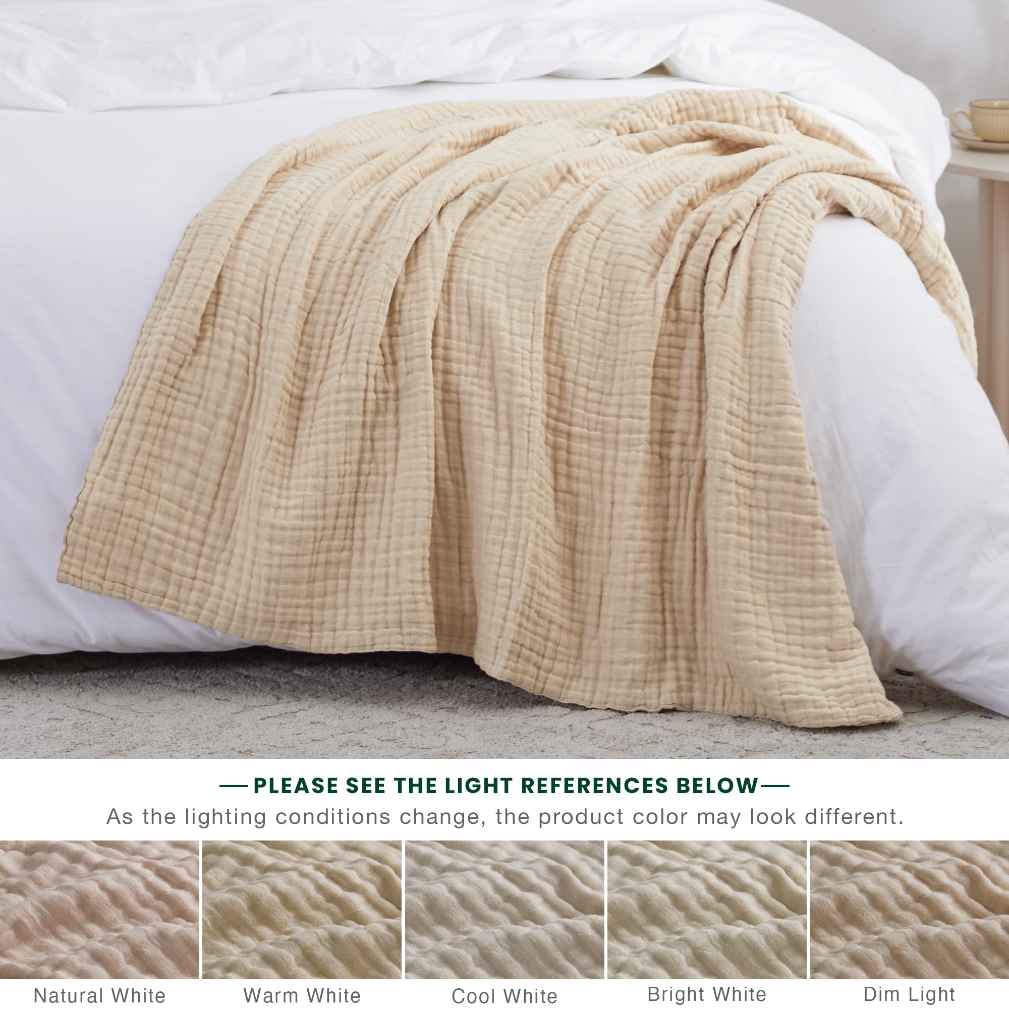 Manta De Muselina PHF 100% Algodón, Tamaño Individual, 66 X 90 Pulgadas, Manta Ligera Y Transpirable De 4 Capas Para Verano, Ropa De Cama De Gasa Manta Muselina Grande