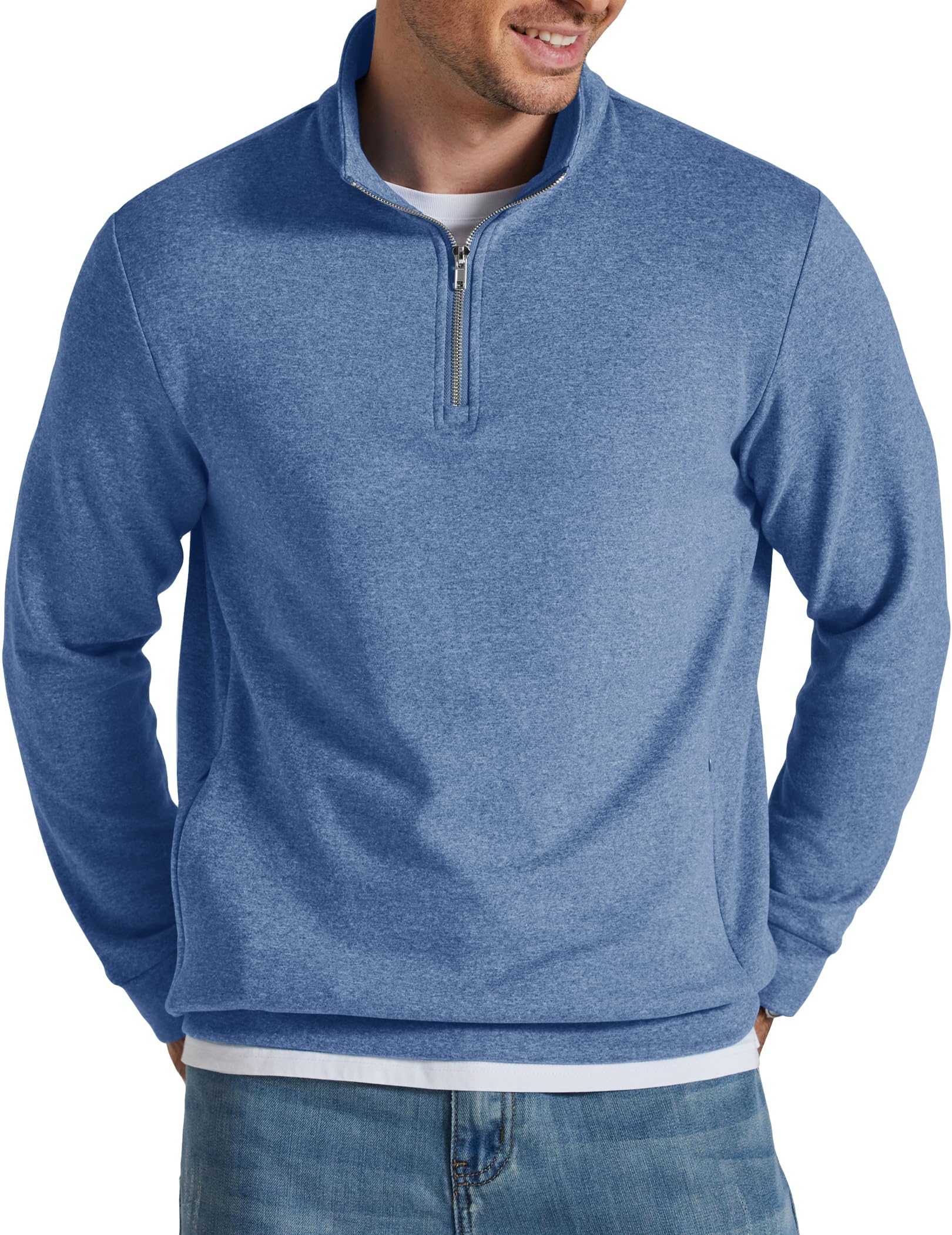 COOFANDY Men's Quarter Zip Pullover Fleece Sweatshirt with Zipper Pockets | Classic Heathered Finish, Warm & Comfort Fleece Liner, 1/4 Zip Mock Neck, Stretchy Fabric