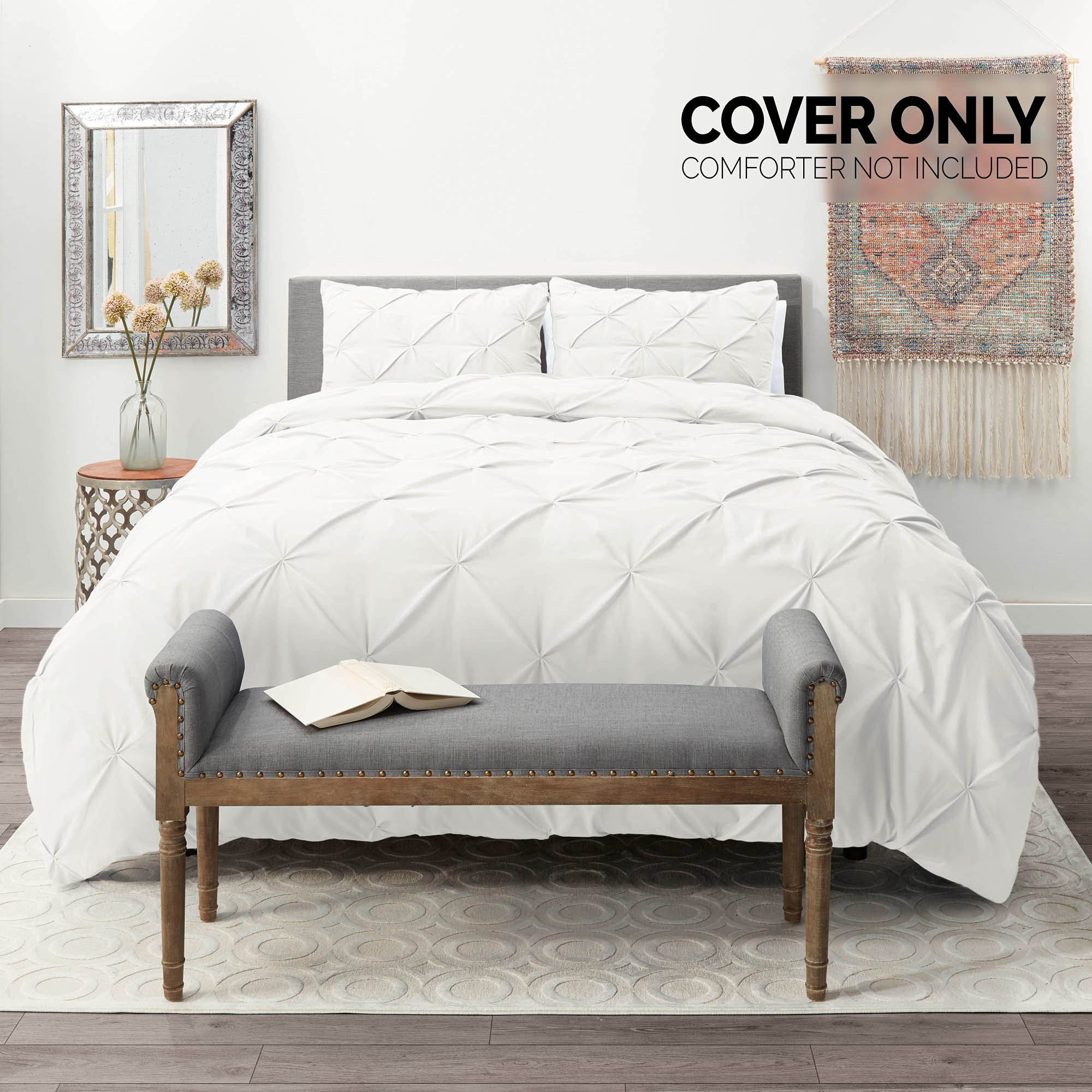 Nestl White Duvet Cover King Size - Pintuck King Duvet Cover Set, 3 Piece Double Brushed Duvet Cover with Button Closure, 1 Pinch Pleated King Size Duvet Cover 104x90 inches and 2 Pillow Shams