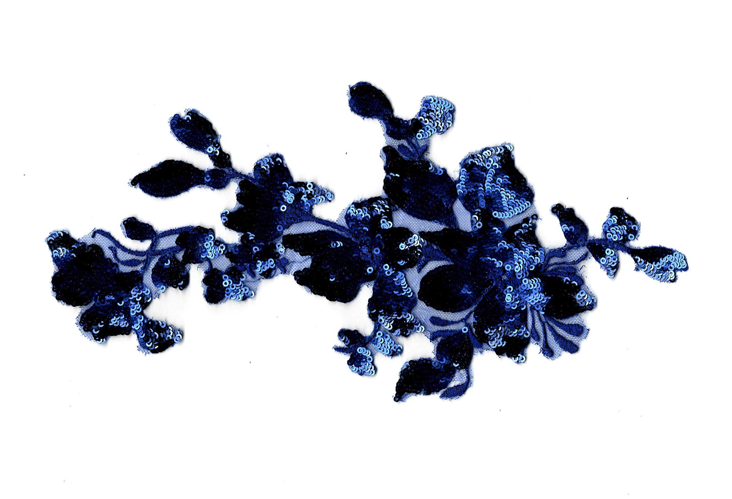 2pieces X Royal Blue Sequined lace Applique sew on Royal Blue Floral Sequins Tulle lace Motif Patch for Sewing (L9e)