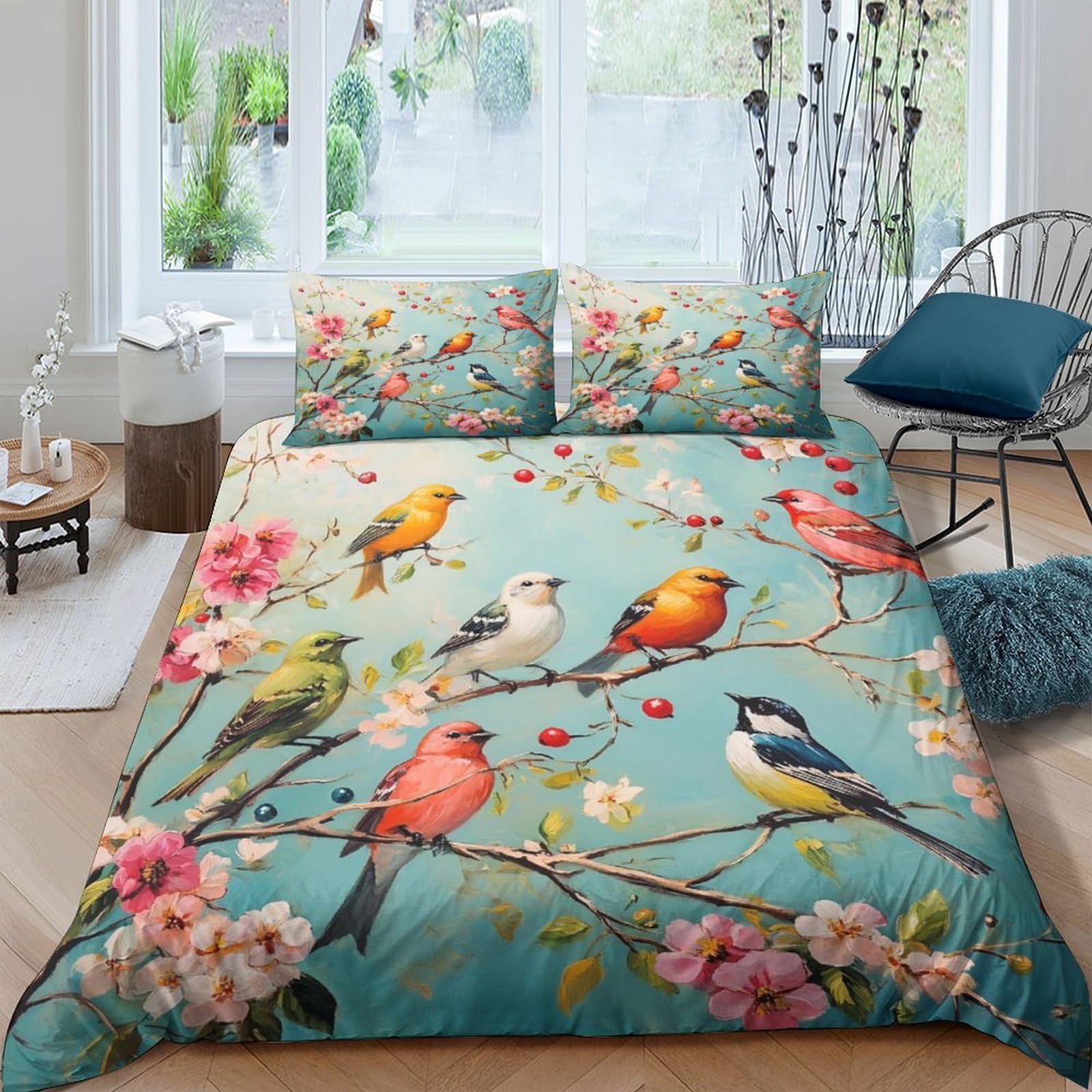 Ctjqhvkz Style-8 3D Printed Blossom Birds Fitted Sheet Microfiber Soft Spring Song Bed Cover For Bedroom Guest Room Decor Single（135X200cm）
