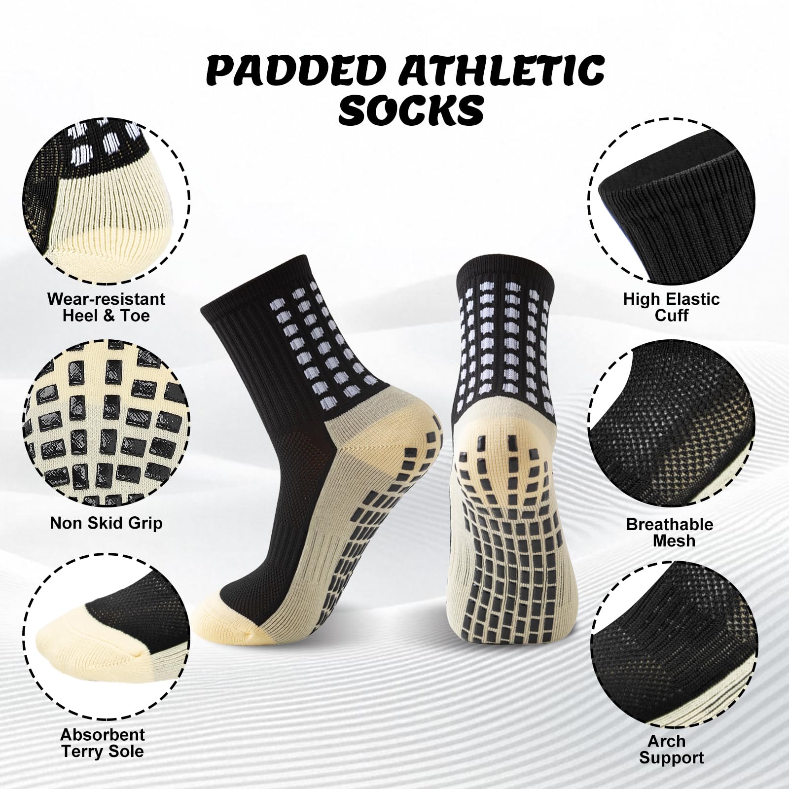 Okdance Grip Football Socks 3 Pairs Grip Soccer Socks for Kids Boy Anti Slip Athletic Socks Non Slip Pads for Basketball Baseball Football Sports Sock, Black, 6-9 Years 1