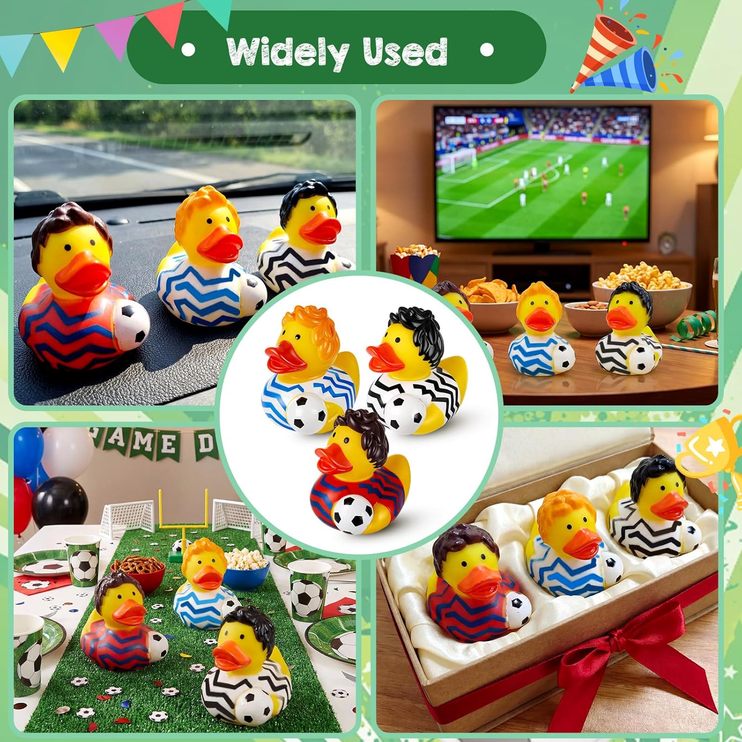 Deekin 24 Pcs Rubber Ducks 2 Inch Bulk Sport Party Favors for Team Events Decorations Birthday Party Supplies Club Player Gift (Soccer Player)
