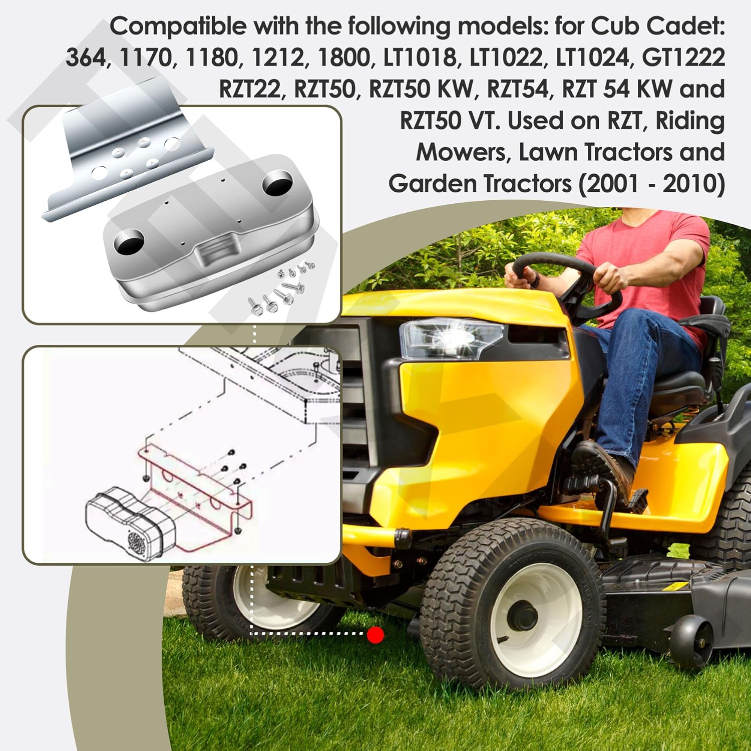 751-0616B 951-0616B Twin Inlet Exhaust Muffler + 703-05441A Muffler Mounting Bracket Compatible with Cub Cadet Craftsman Troy Bilt Murray RZT50 RZT54 LT1022 RZT-17 RZT-22 RZT-42 RZT-50VT