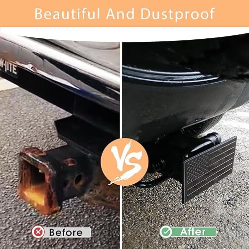 Miniatura 3 de Cubierta de enganche de remolque de metal con bandera estadounidense para receptores de 2 pulgadas, color negro mate