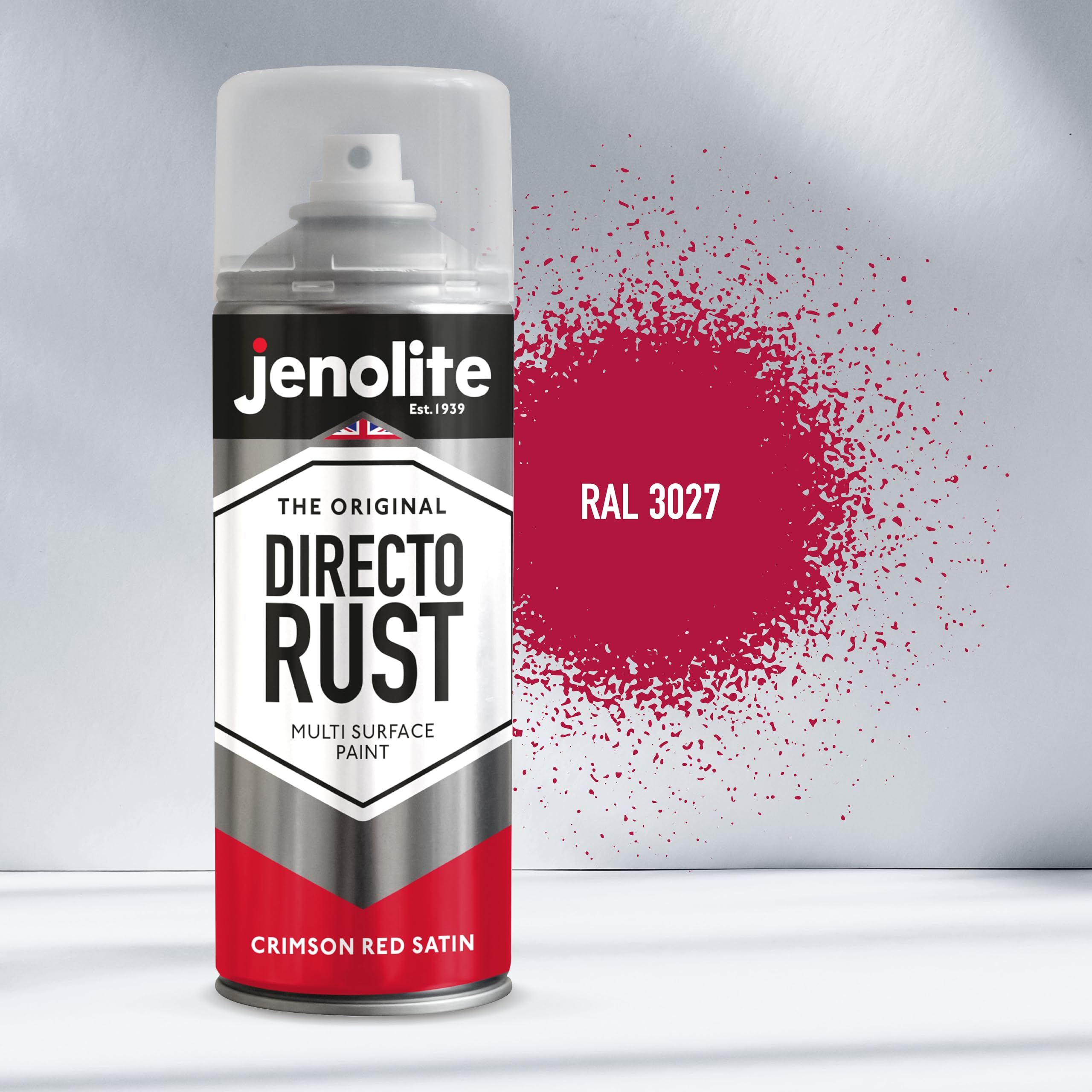 JENOLITE Directorust Rosso Cremisi Satinato | Vernice spray multisuperficie | Per l'uso su legno, metallo, plastica, ceramica e superfici arrugginite | 3 x 400ml (RAL 3027)