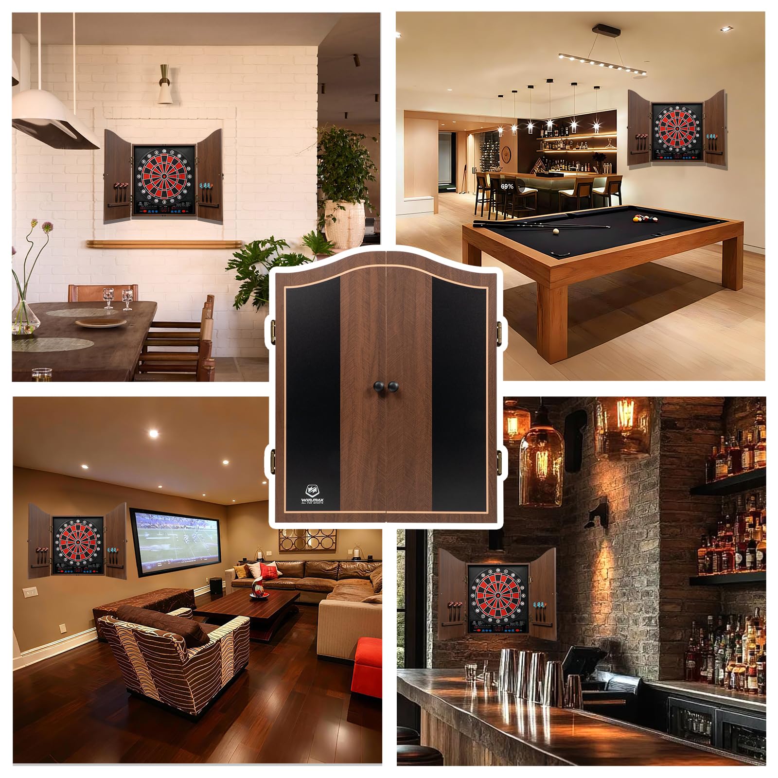 WIN.MAX Freccette Elettronico, Set di Armadio Decorativo Bersaglio Freccette Offre 34 Giochi per un Massimo di 8 Giocatori tra cui 12 Frecce a Punta Morbid