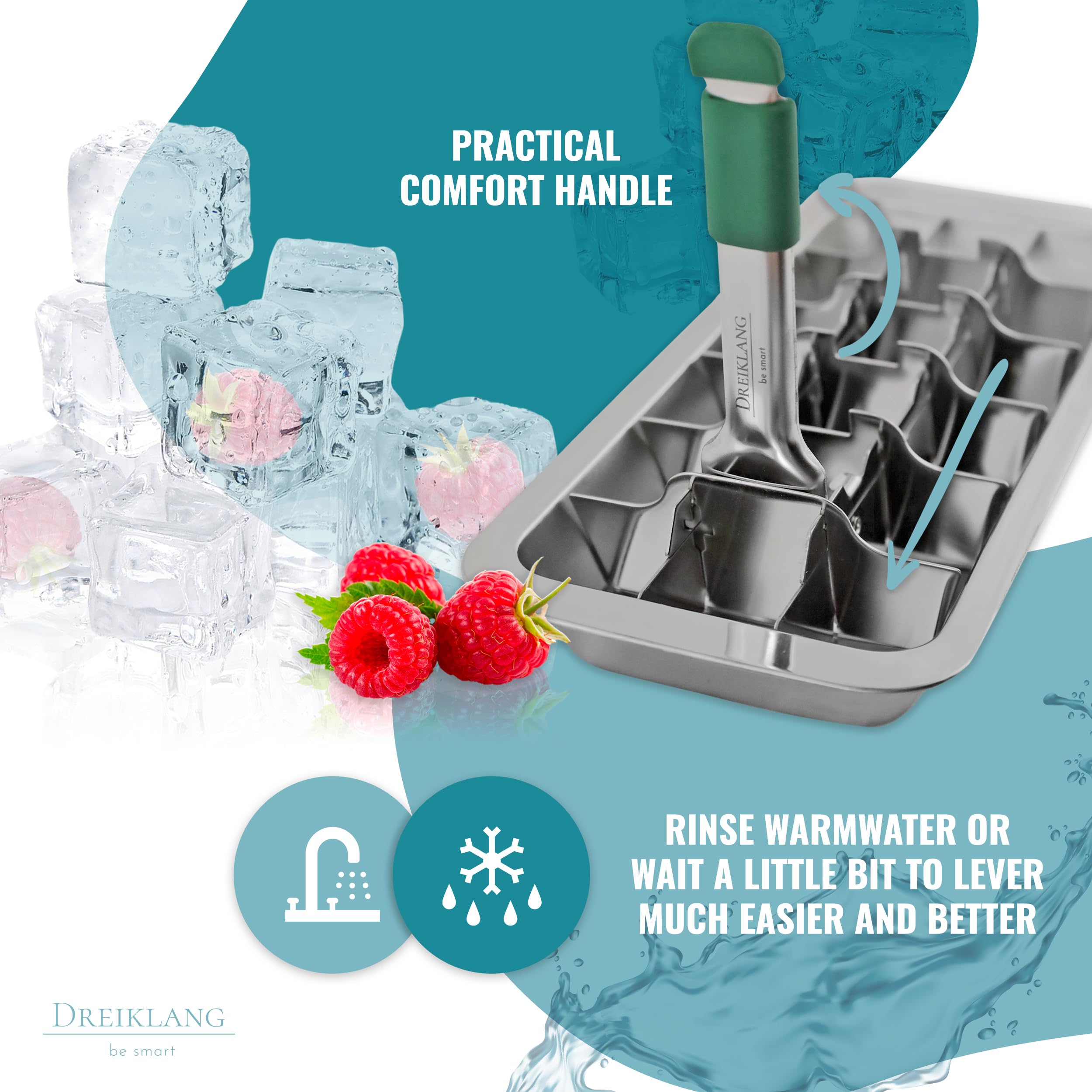 Dreiklang - be smart Forma do Lodu Stal Nierdzewna Zestaw 2 szt 18/8 z Dźwignią & Uchwytem Komfort – Foremka bez plastiku & bezpieczna 36 Ice Cube