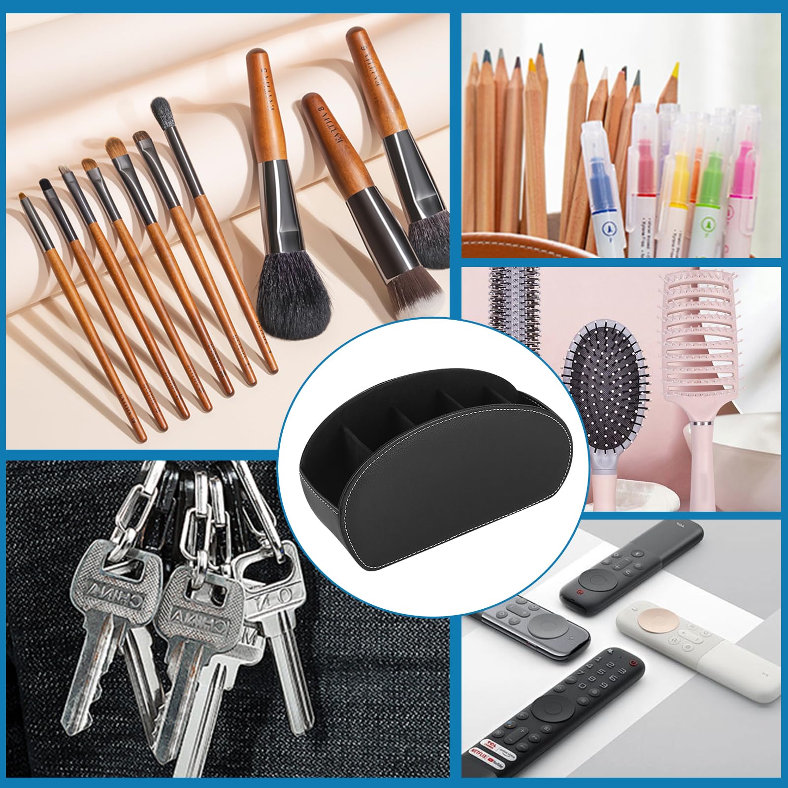 1 supporto per telecomando nero: organizer scrivania con 5 tasche, accessori da scrivania, in pelle PU per telecomandi, cancelleria, quaderni, penne