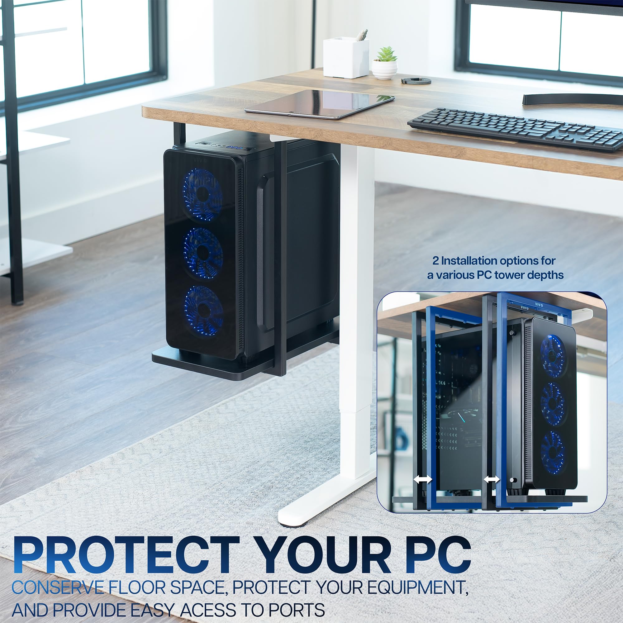 Vivo Mount-PCSF1 Étagère de Bureau Ultra résistante pour unité Centrale jusqu'à 20 kg Noir