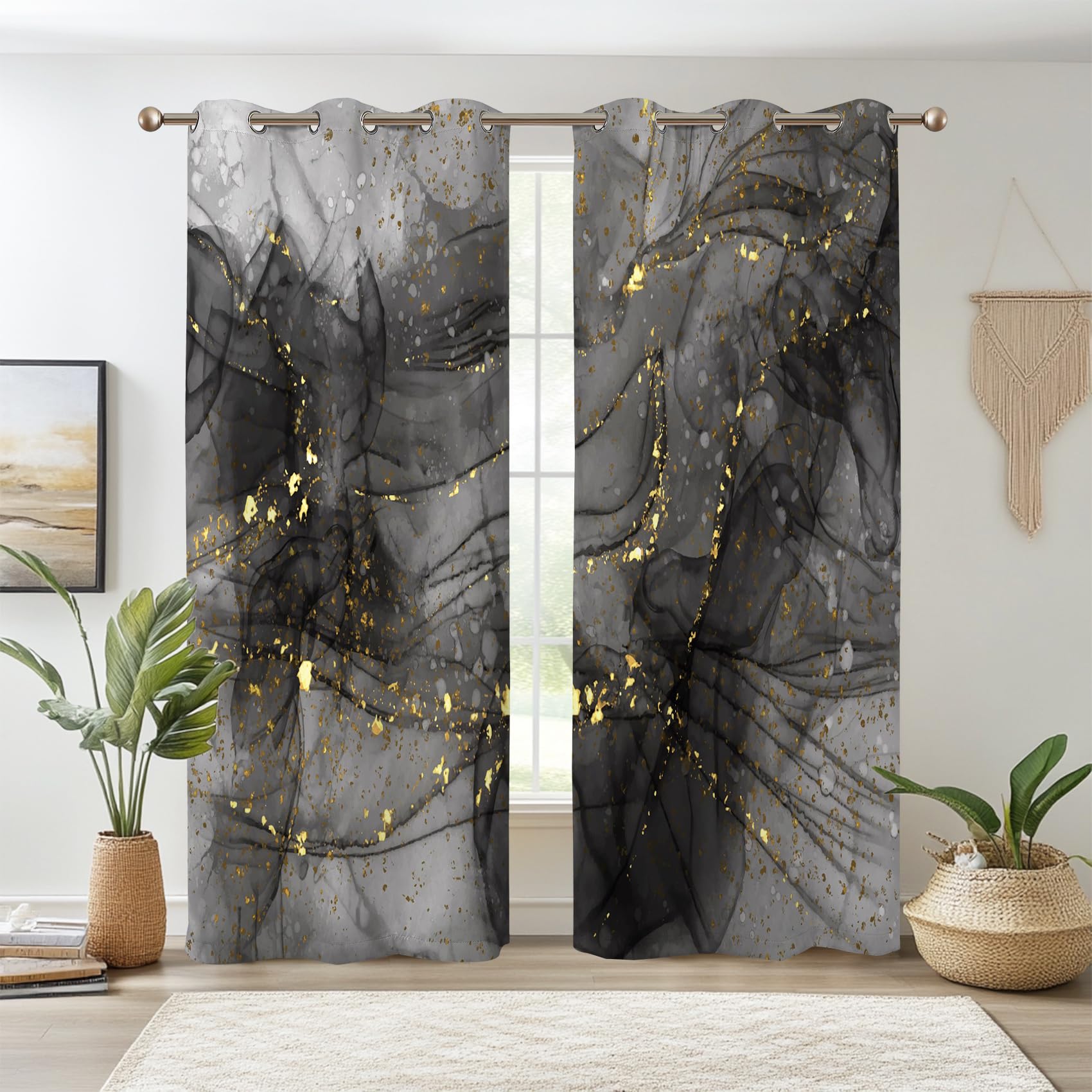 Rideaux occultants à œillets motif marbre moderne pour décoration salon et fenêtre de chambre