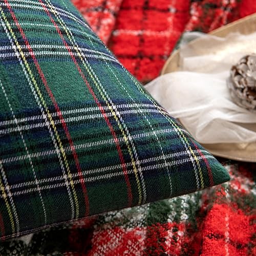 Miniatura 2 de EMEMA - Juego de 2 fundas de almohada decorativas de tartán verde navideño escocés para casa de campo, clásico retro, cuadrado, para sofá, sillón,