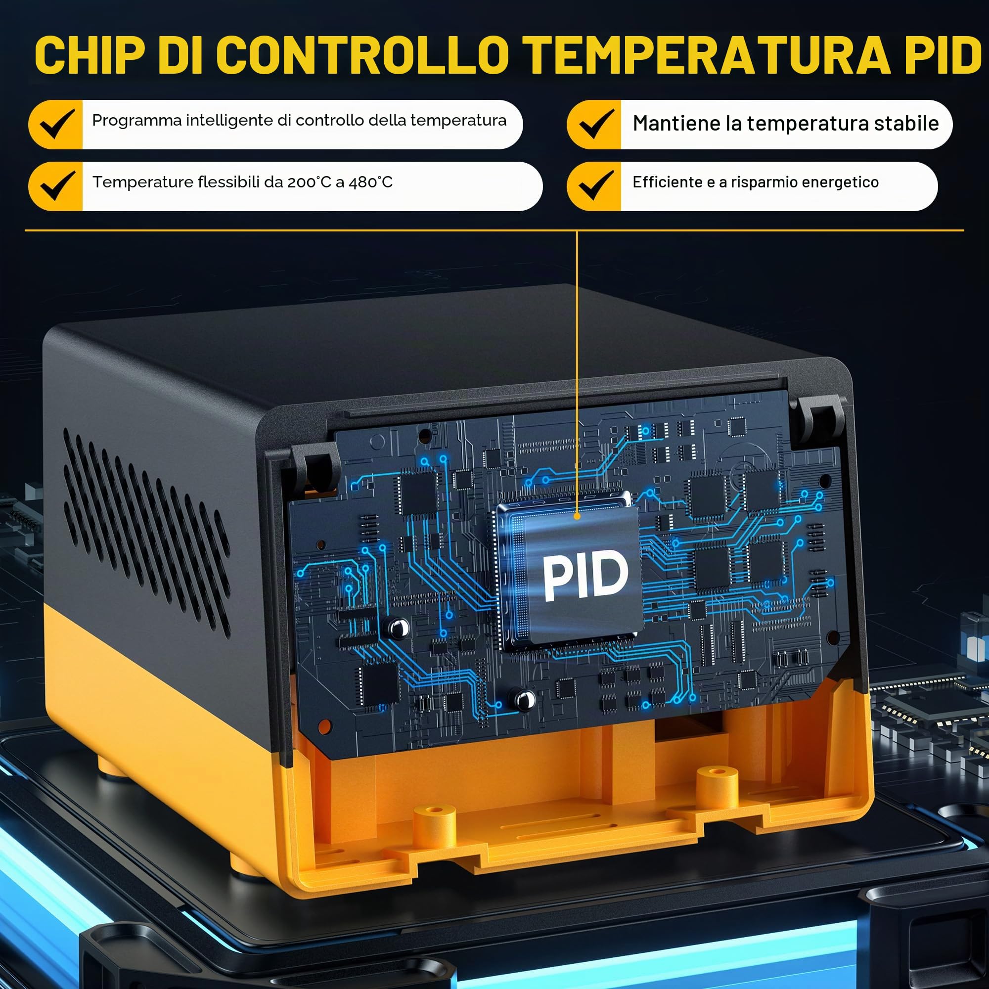SEEKONE Stazione di Saldatura 60W con Controllo Temperatura 200℃-480℃ con Display LCD, Stazione Saldante Aria Calda con 5 Punte di Saldatura, Funzione Standby, Memoria Power-On