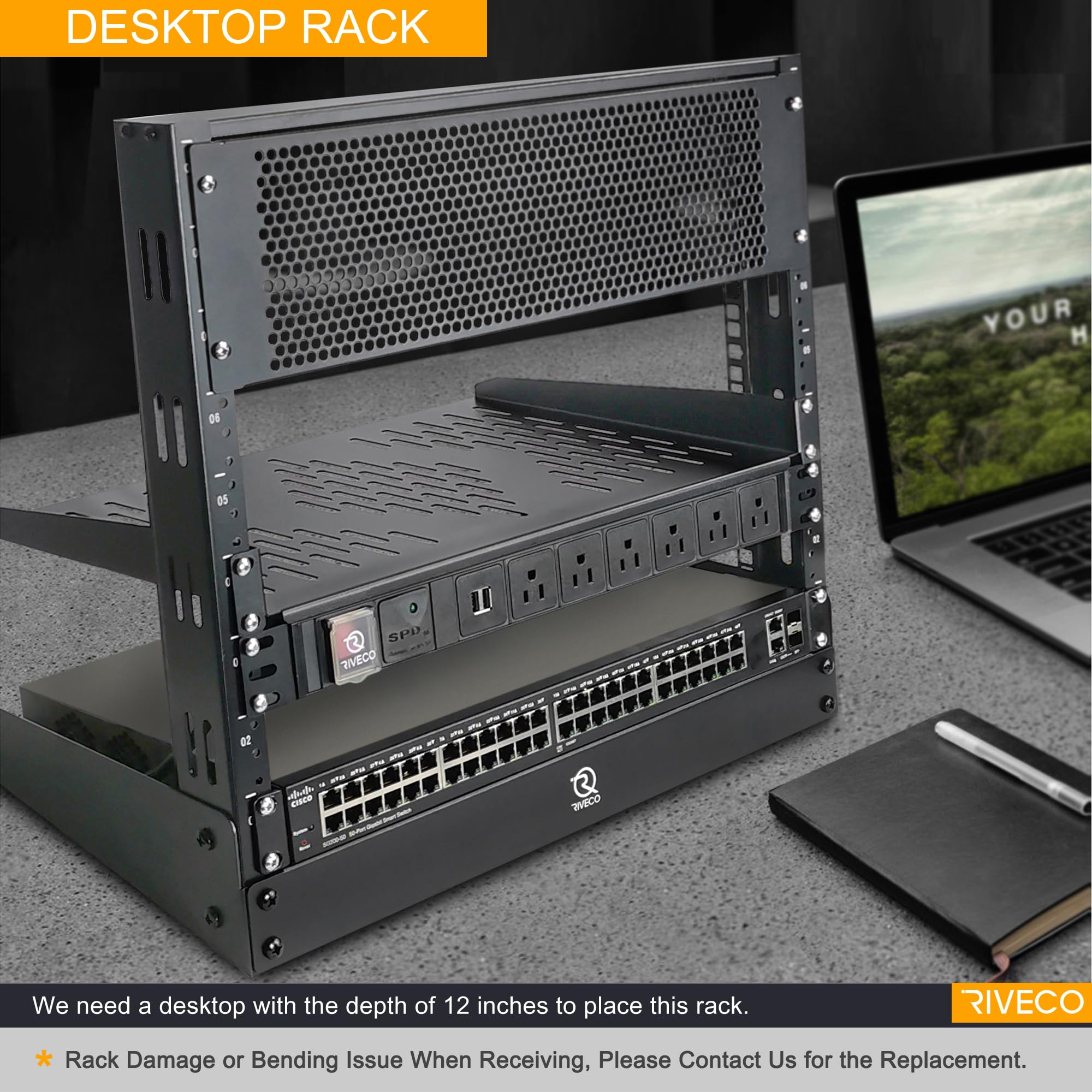 RIVECO 12U Desktop-Rack – 48,3 Cm, Offener Rahmen | Für Server, Audio & Netzwerkgeräte