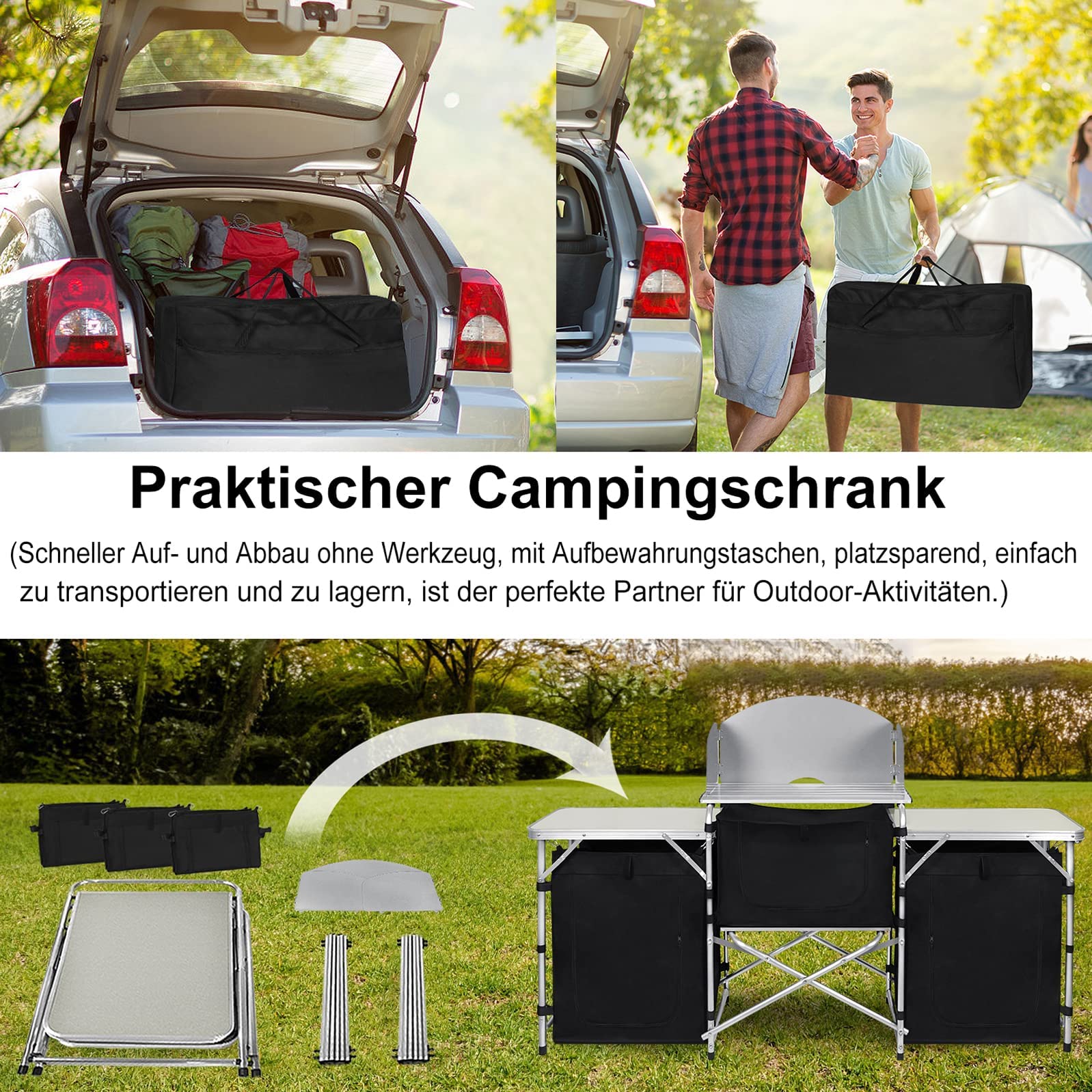 LZQ Armoire de camping pliable avec armature en aluminium, évier avec sac de transport, portable pour camping, jardin, balcon, fête, voyage (type A)