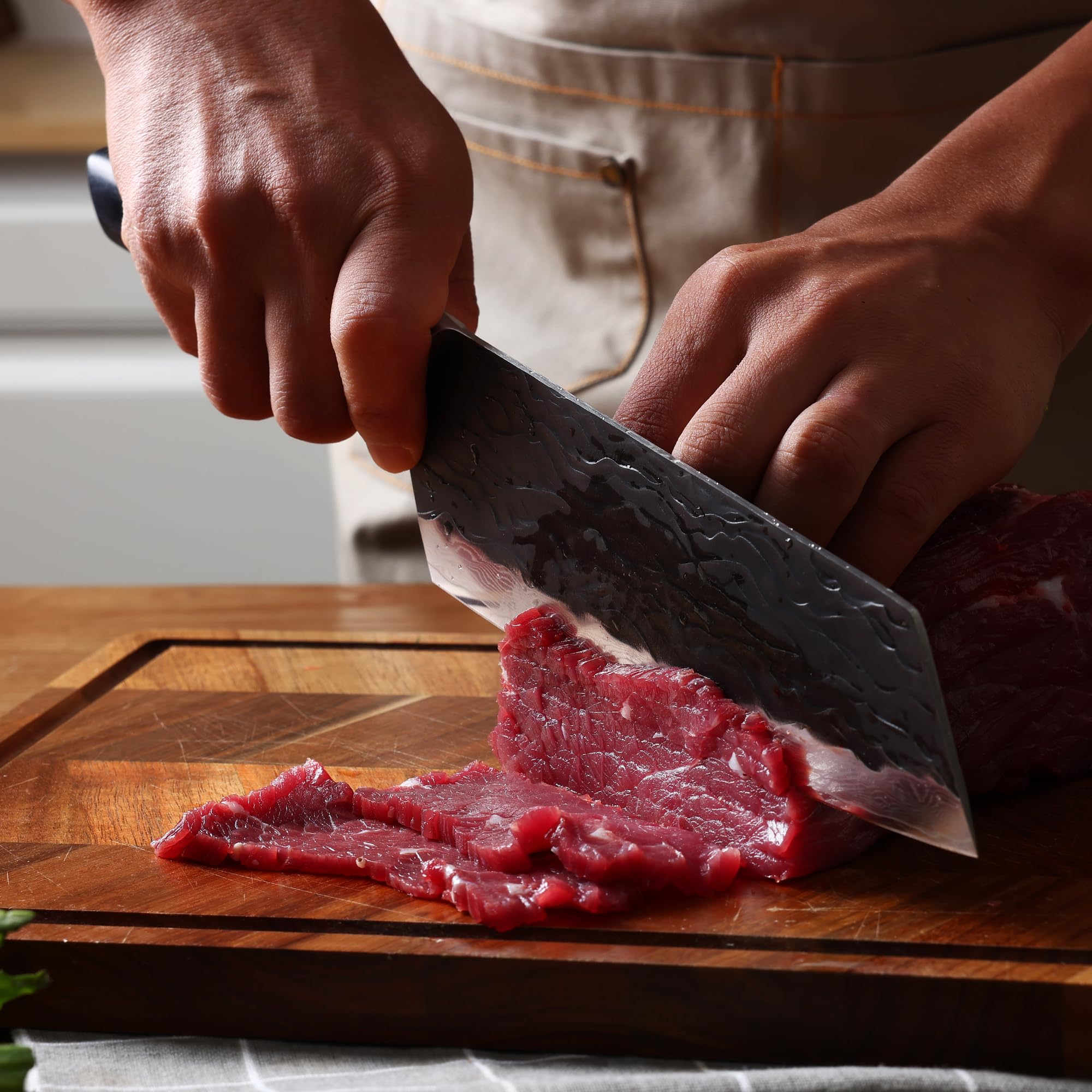 Couteau de chef Damas, 17,8 cm Couteau japonais aiguisé avec lame martelée et manche en pakkawood, couteau bunka professionnel avec coffret cadeau, noir
