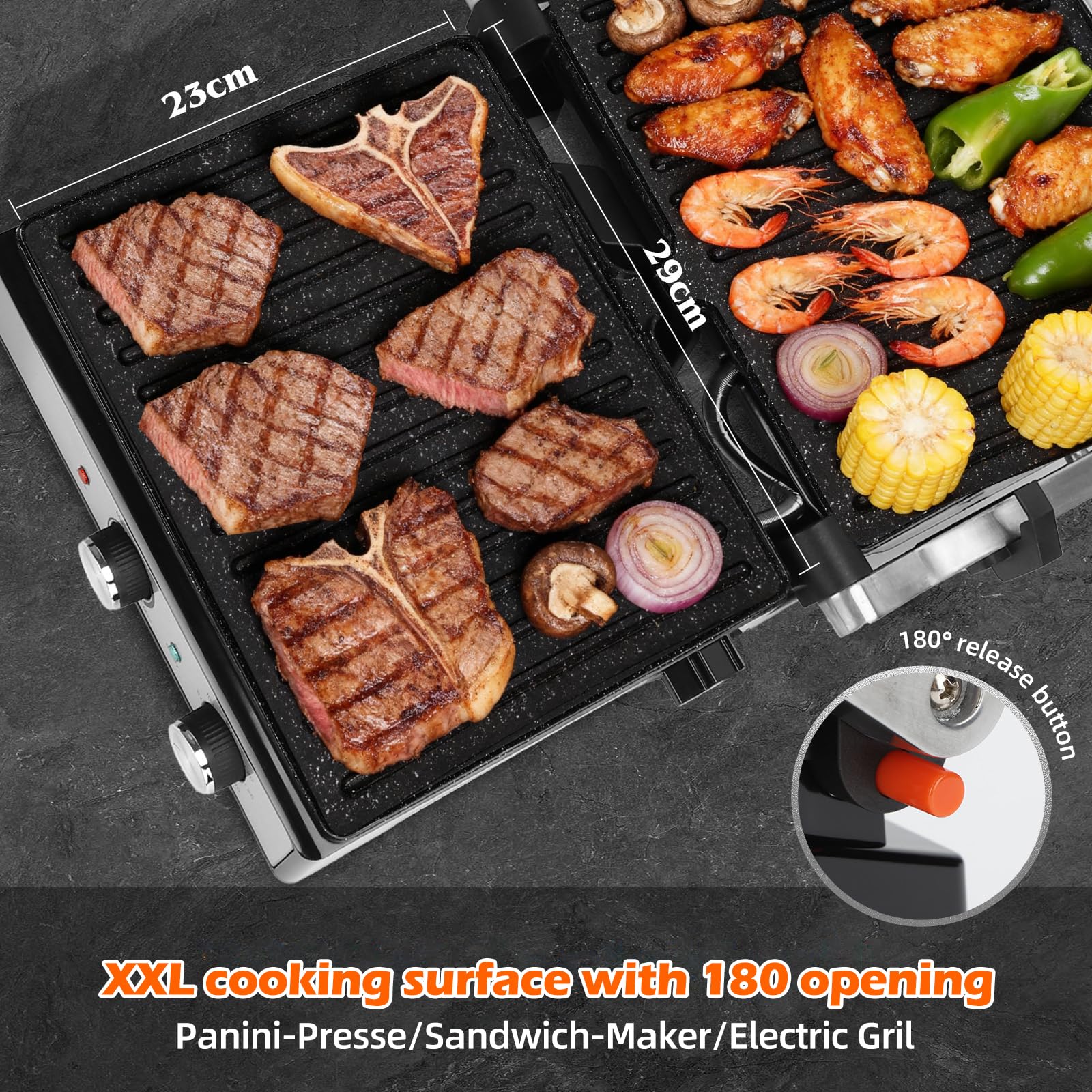 KEINVE Kontaktgrill Keramikbeschichteter 2000 Watt Timer Sandwichmaker Panini Grill