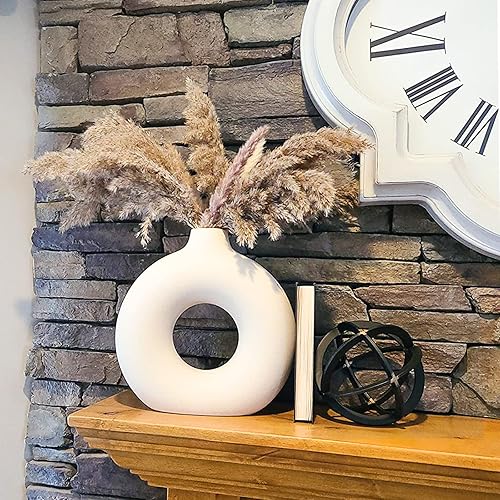 Miniatura 6 de White Ceramic Vase - Modern Vase for Minimalist Decor, Hollow Round Matte Pampas Flower Vases for Boho Home Wedding Party Room Dinner Table Shelf