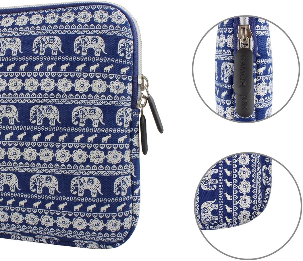 Kamor 13 13.3 inch Apple MacBook Air MacBook Pro Canvas Fabric Laptop Sleeve with MacBook Charger Case Bohemian Style Animal World (Elephant Blue) Protective Carrying Sleeve Bag Case Cover Shell
