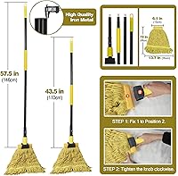 Vista 2 de JEHONN Trapeador comercial industrial resistente con mango de 57.5 pulgadas de largo, trapeador profesional de algodón húmedo seco para limpiar