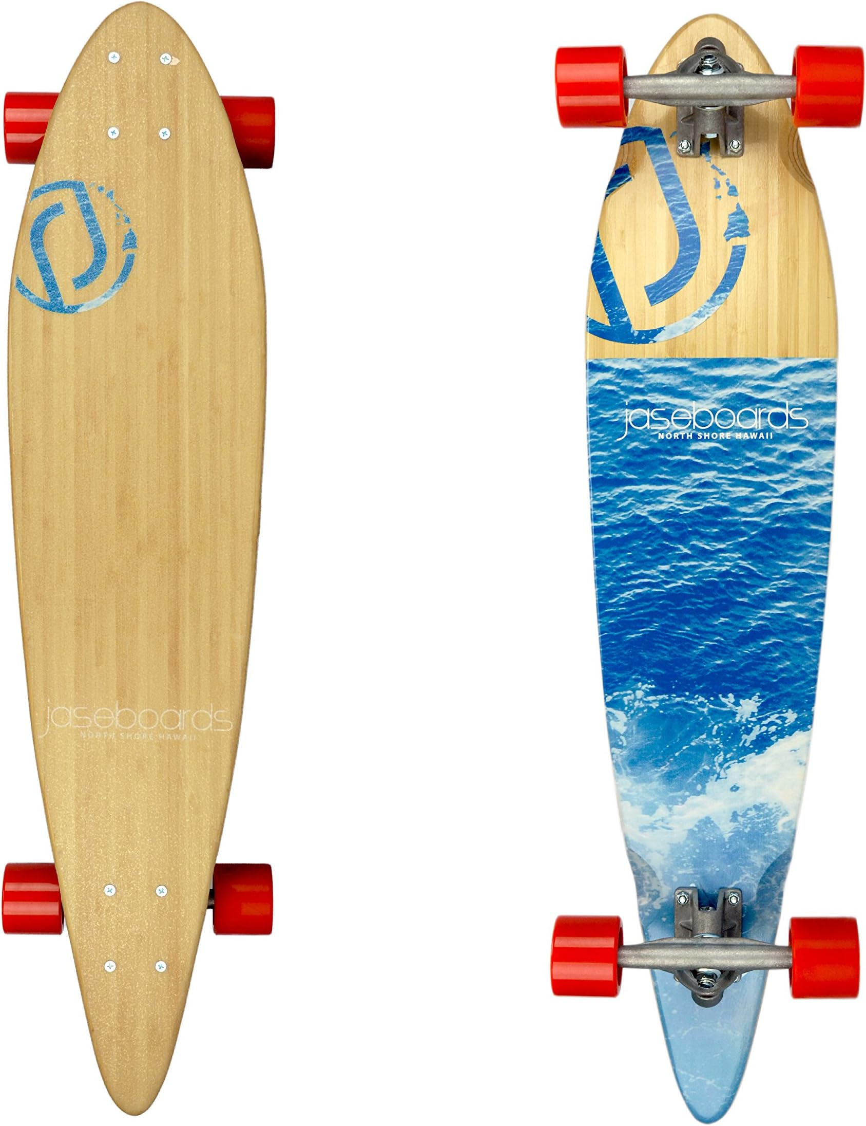 The Jaseboards Bamboo Longboard Pintail Complete with Castle Trucks, Puka Wheels and Stainless Puka Bearings