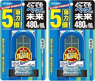 どこでもベープ GO!未来 虫除け セット 480時間(60日) ブルー 本体(薬剤カートリッジ付き)×2個 【まとめ買い】 ユスリカ適用