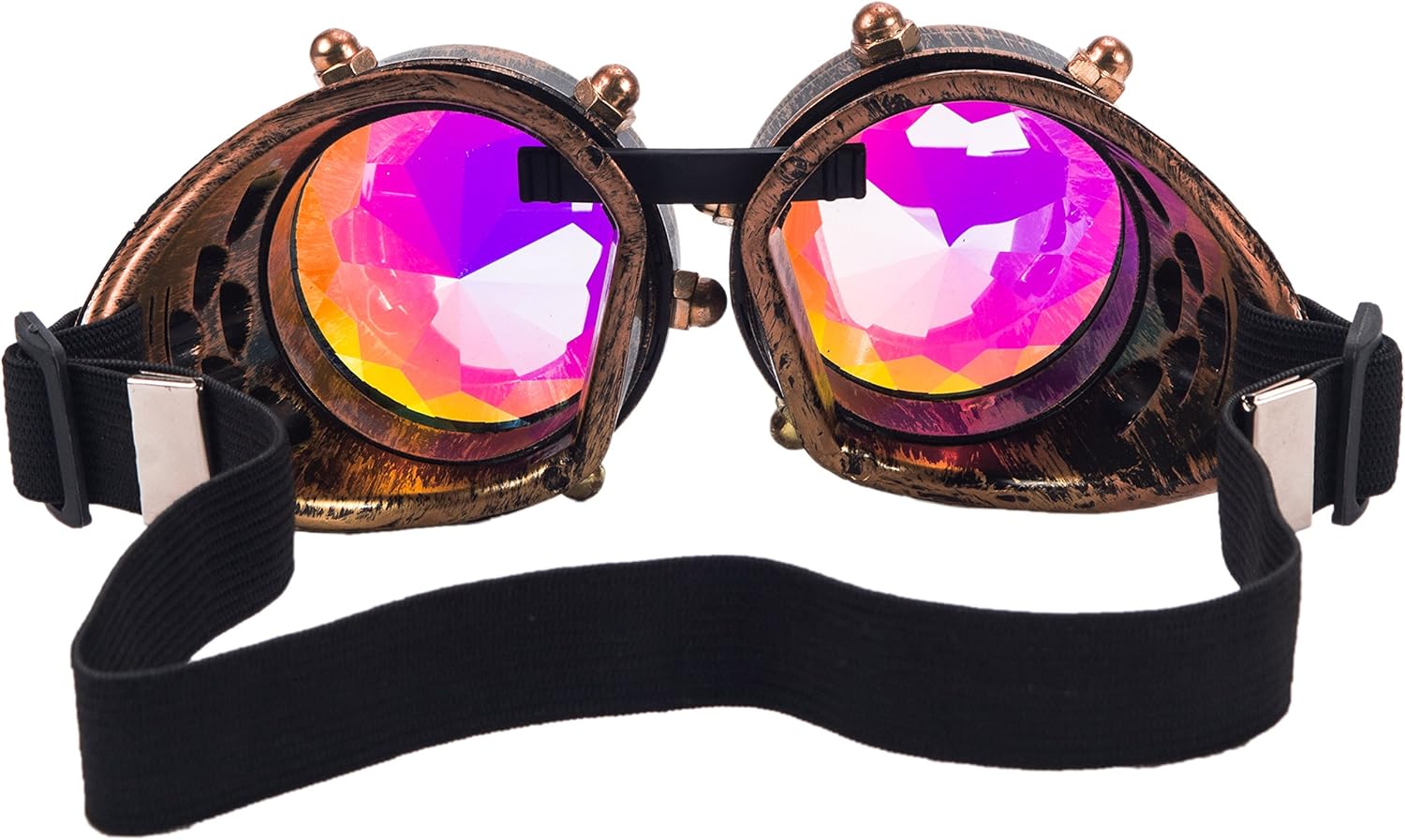 Kaleidoscope Rave Rainbow Crystal Lenses Steampunk Goggles Spike Halloween