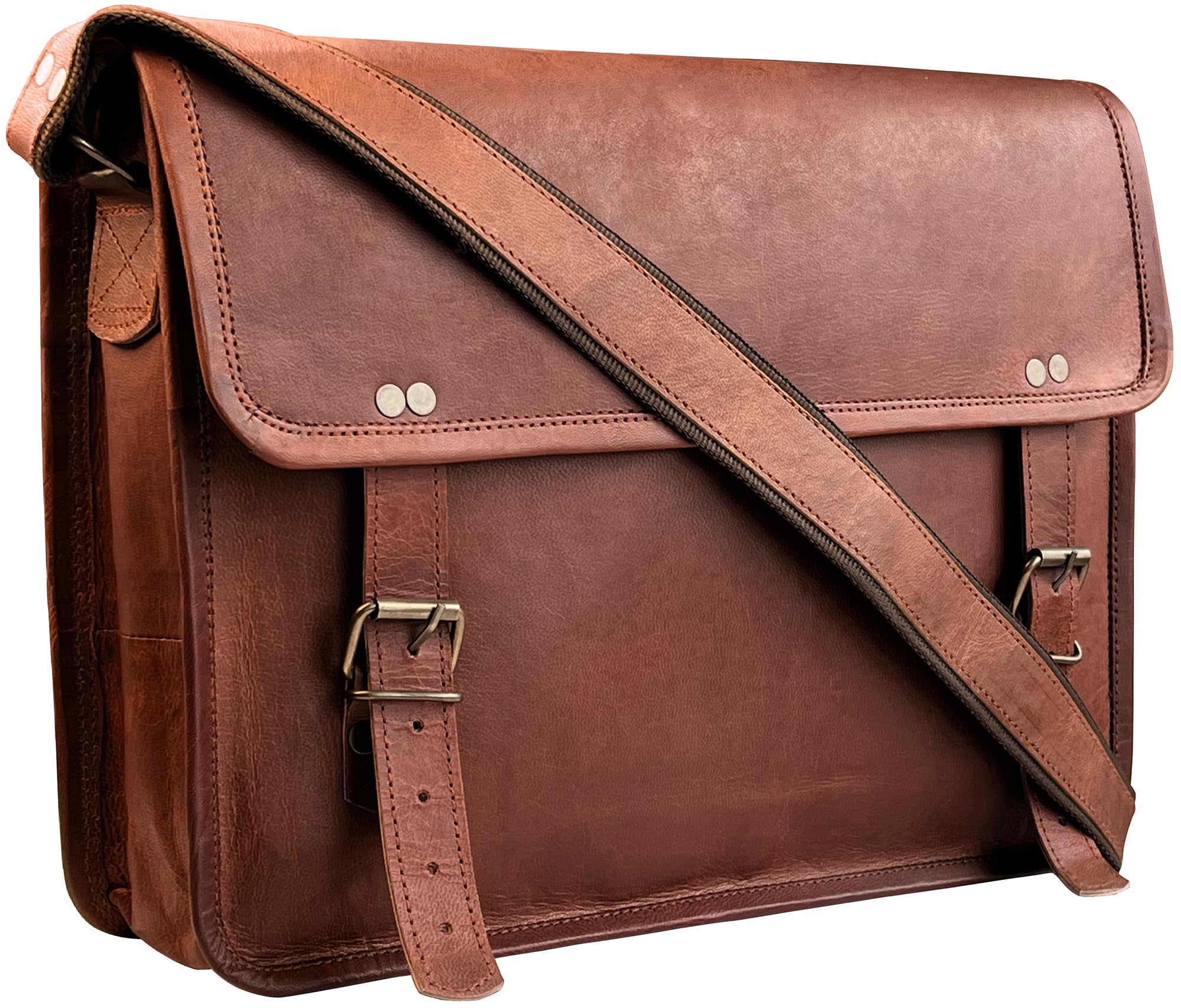 Leather Messenger Bag for Men Women - Full Grain Leather Laptop Satchel Office Shoulder Bag