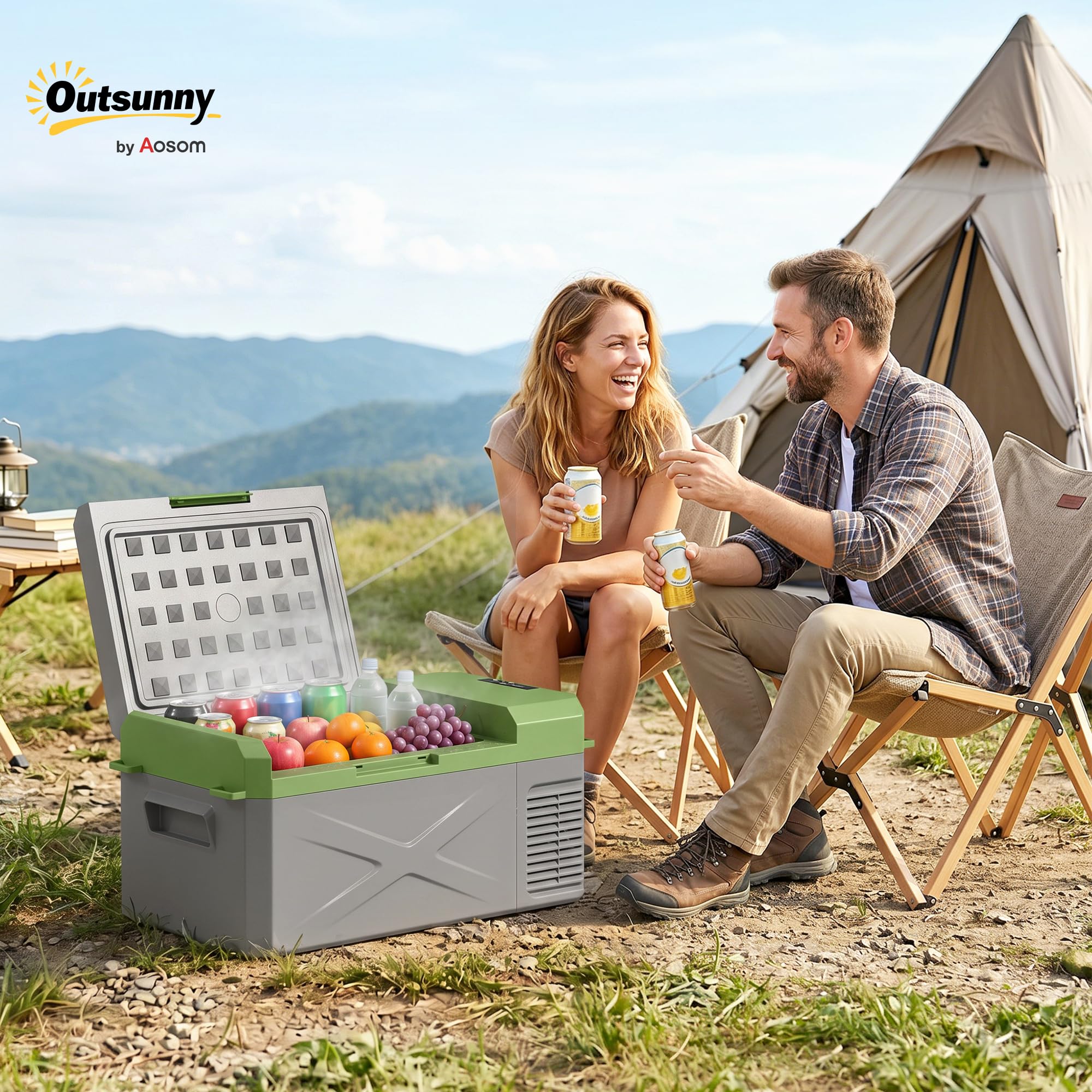 Outsunny Glacière électrique portable 16,3L Réfrigérateur 12/24V Gris | Réfrigérateur de Voiture Portable, Congélateur, Mode ECO, -20℃ to 20℃, pour Maison Camion Camping