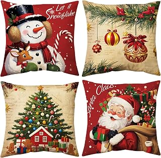 Juego de 4 fundas de almohada navideñas de 18.0 x 18.0 in, fundas de cojín con decoraciones navideñas, fundas de almohada navideñas, fundas de almohada para sofá, decoración del hogar