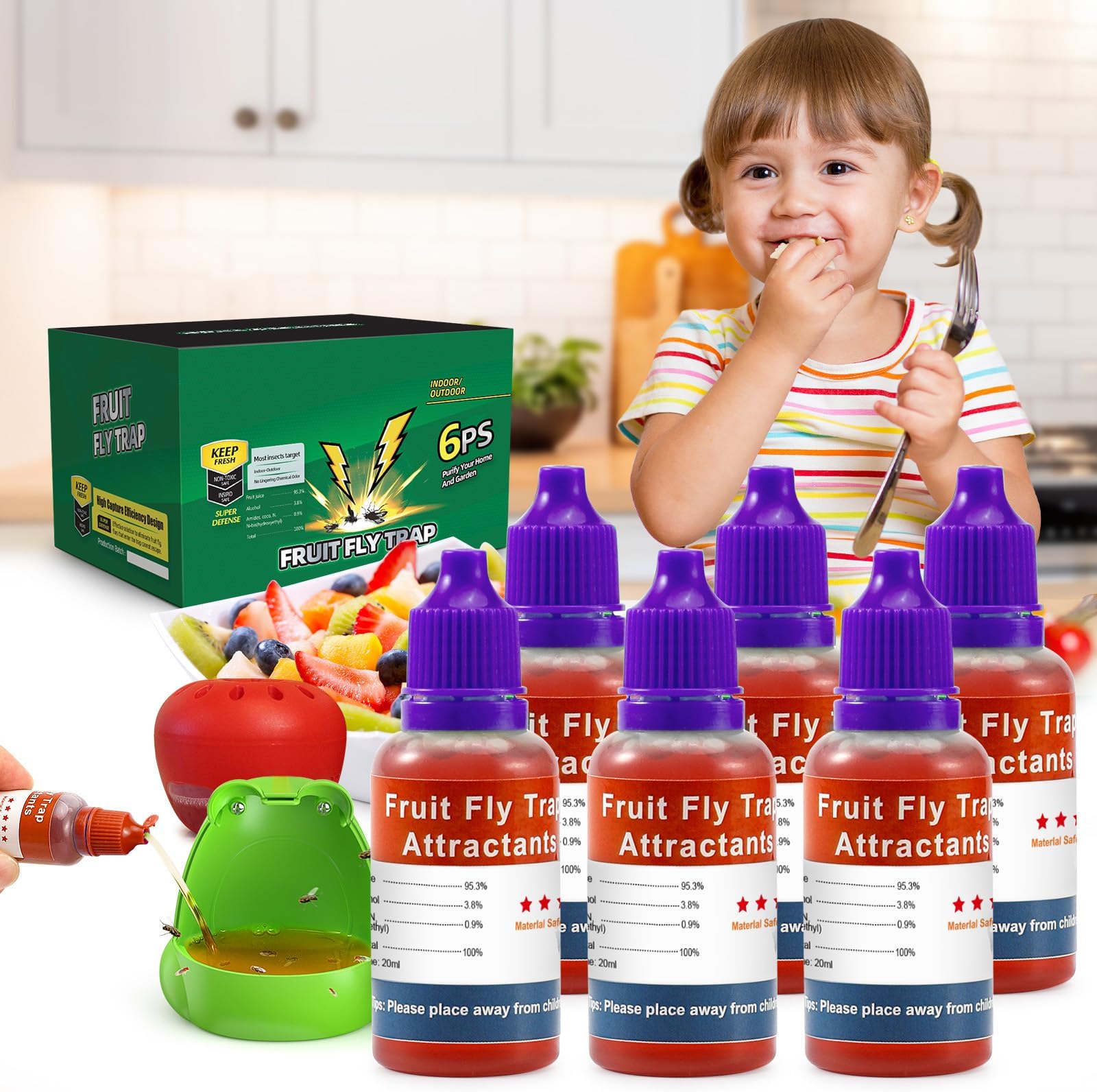 Fruit Fly Trap Refill Liquid Only:UWANTME Fruit Fly Traps for Indoors Refill Liquid, Fruit Fly Trap Bait for Various Flytraps,6 Pack