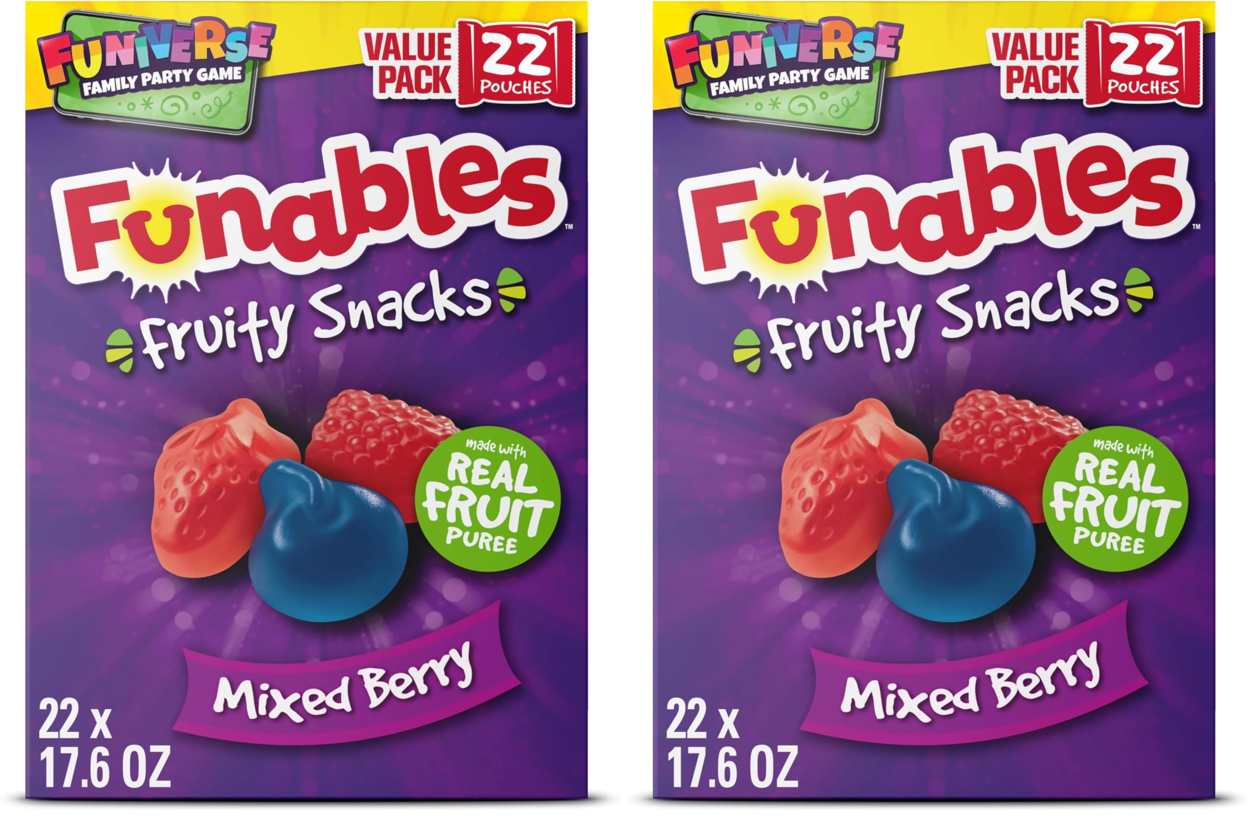 Funables Fruity Snacks, Mixed Berry Flavored Snacks, 0.8 oz 22 ct (Pack of 2)