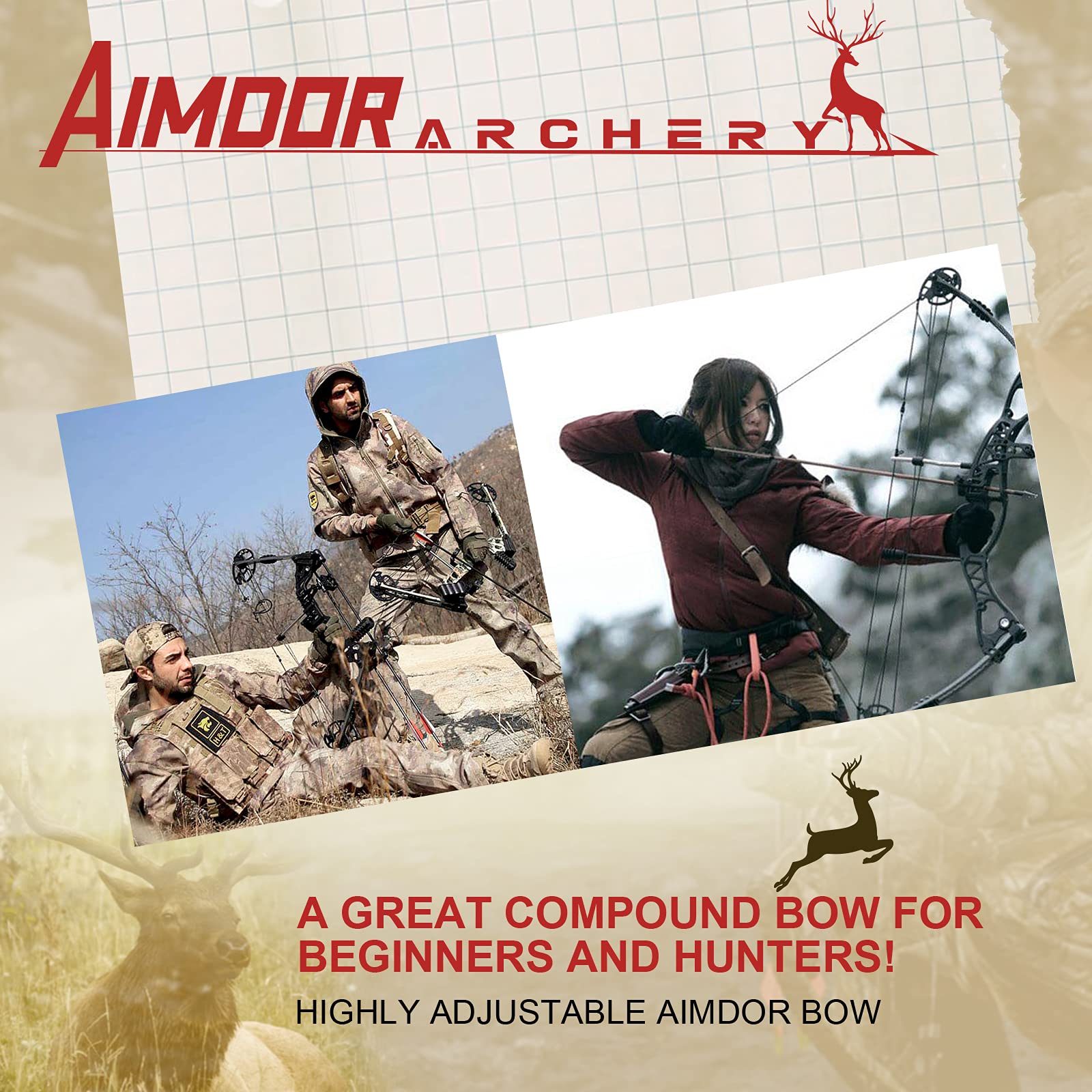 Aimdor A6 Archery Compound Bow and Arrow Set with 20 pcs blazer vanes