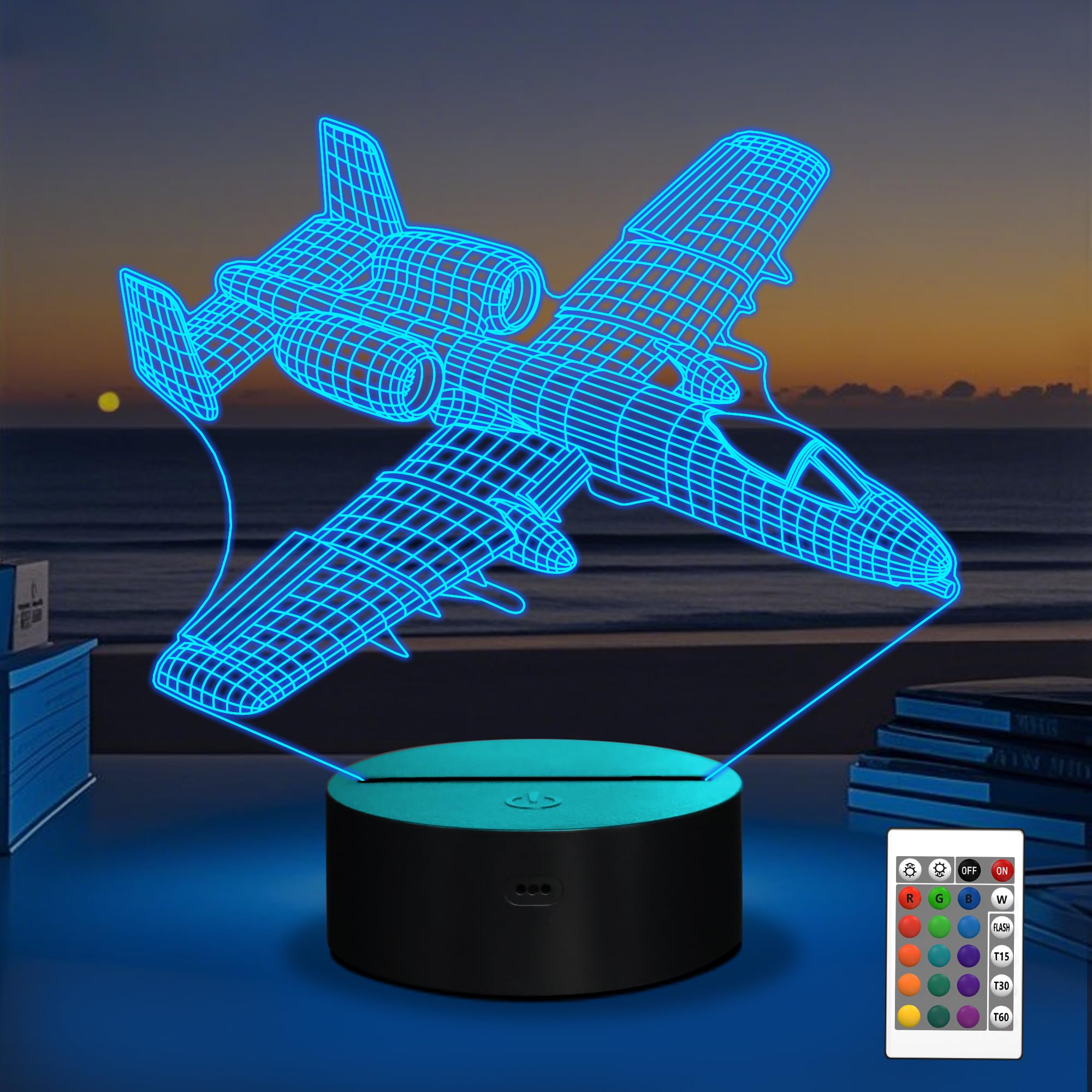 OkiyiD Airplane Model Gifts for Boys Men Pilot,16 Colors Airplane Night Light for Aviation Lovers Room Decor, A10 Warthog Plane 3D Illusion Lamp for Kids Xmas Gifts