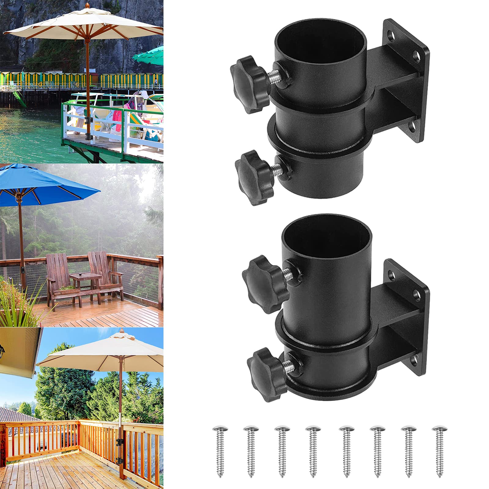 MENAYODA Soporte para sombrilla de terraza, soporte para sombrilla de exterior, soporte ajustable para sombrilla se fija a la barandilla para vallas, balcón o patio, soporte plano (montaje plano)