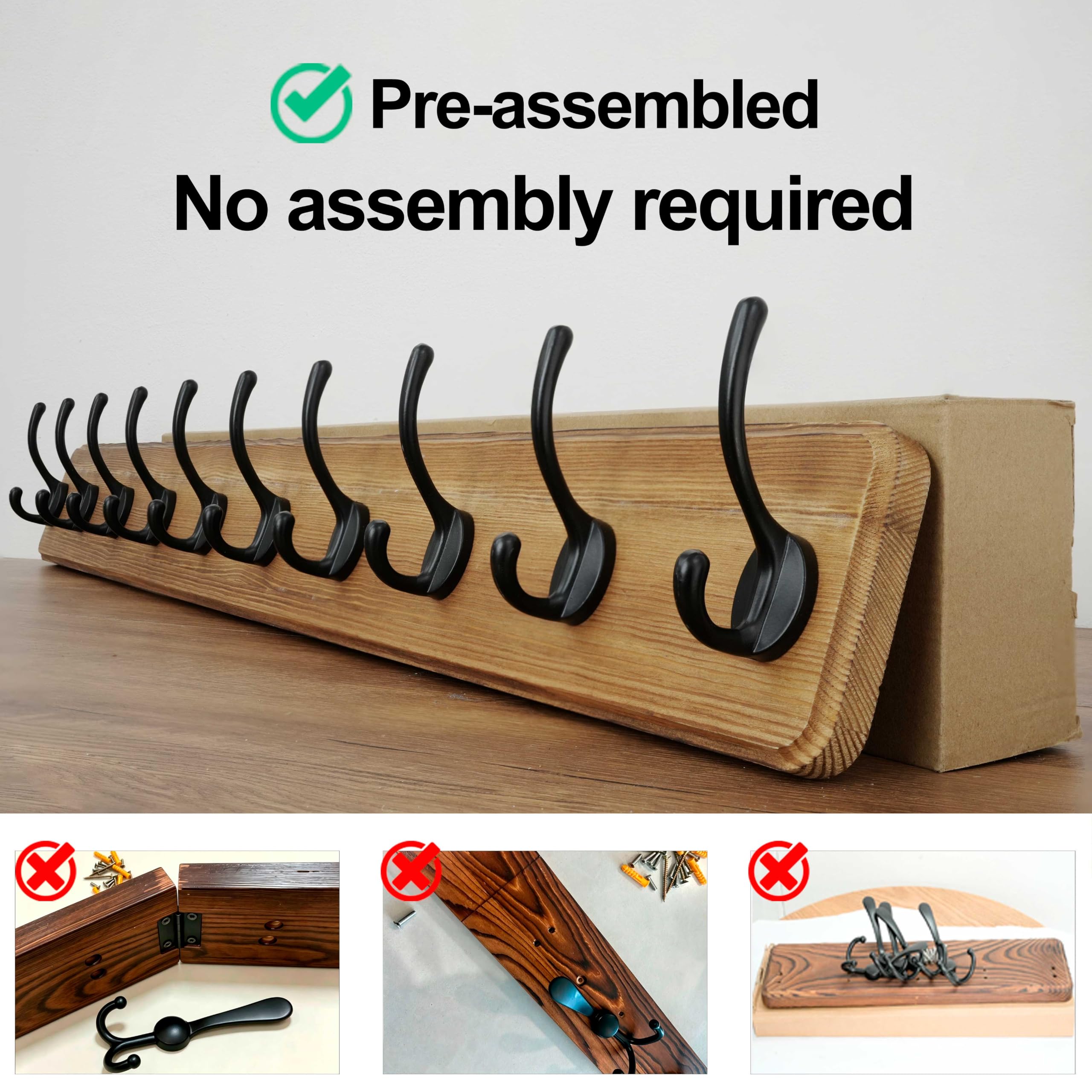 WEBI Percheros Pared Madera,10 Ganchos,98cm Largo Colgador Pared,Percha Pared,Colgadores Pared,5 Ganchos Para Abrigos,Chaqueta,Marrón