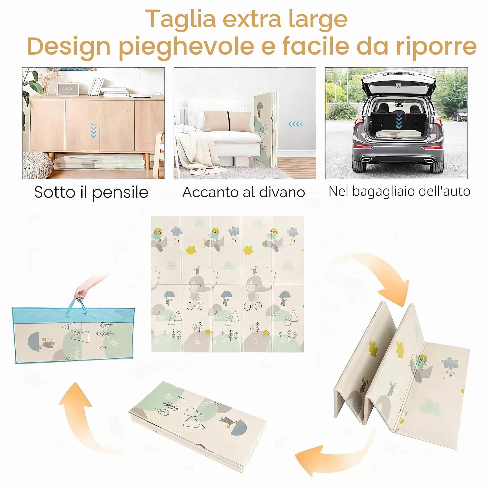 Tappeto da Gioco per Bambini e Neonati 150x180x1cm - Tappeto XXL in Schiuma Spesso, Pieghevole e Reversibile - 2 DESIGN DIVERSI - Tappeto per l’Attività del Neonato - Tappeto da Pavimento che Favorisc