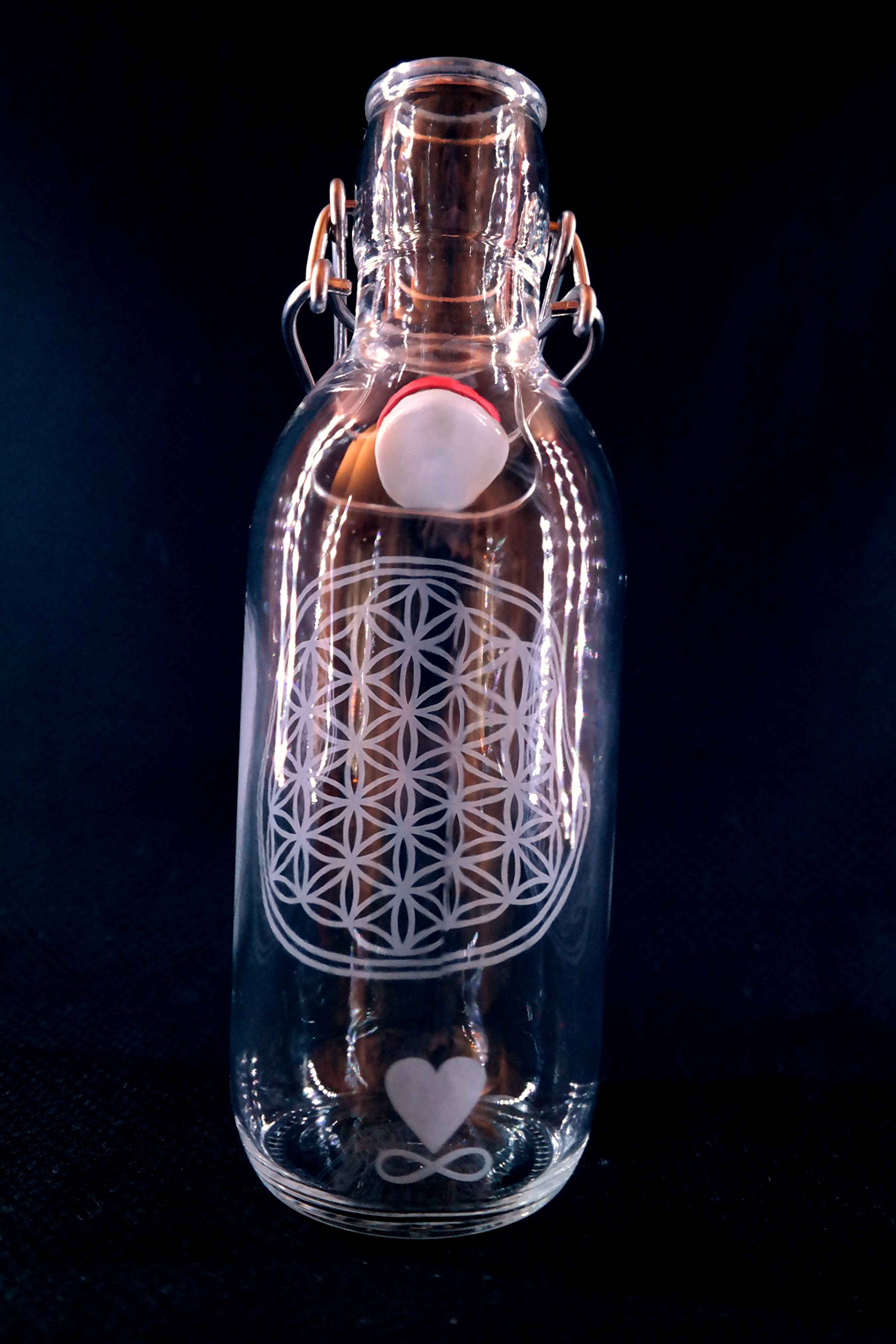 Gourde Verre 1L Sans Plastique - Motif Ginkgo Gravé - Fermeture étrier Allemande - Lave-vaisselle