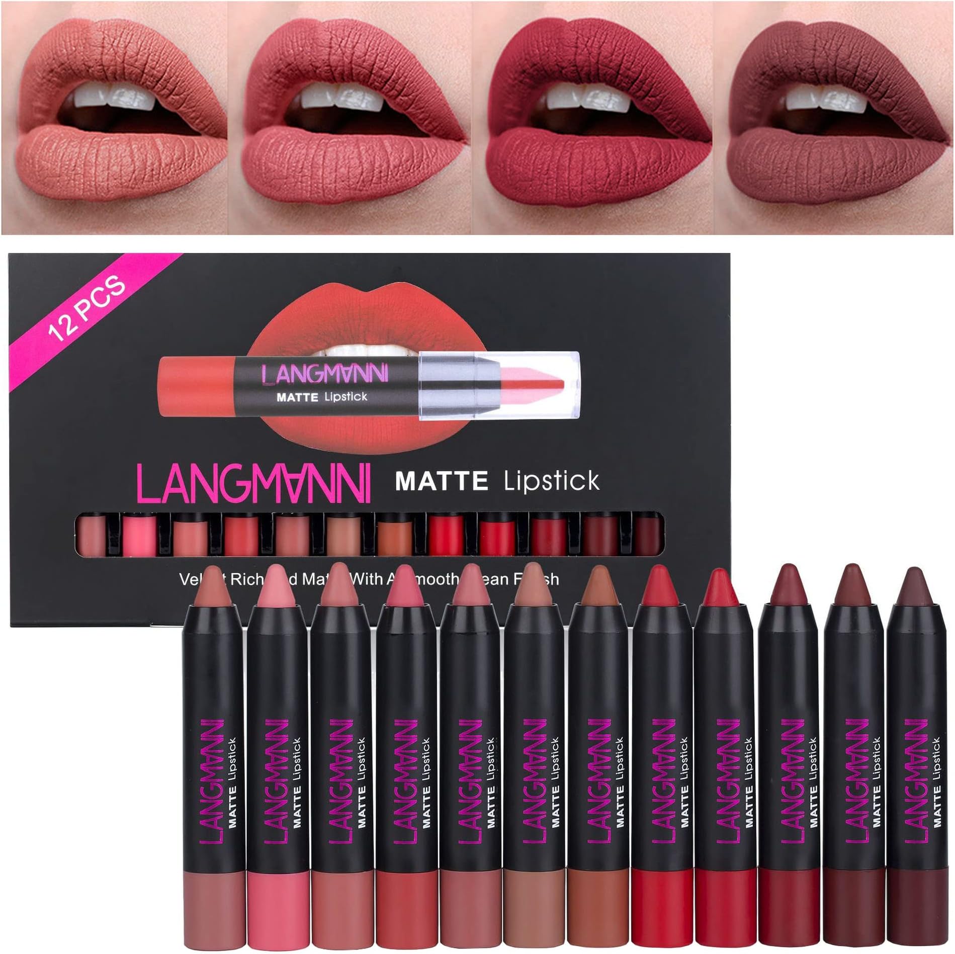 Velvet Matte Lip Pencil Long Lasting Waterproof Lipstick Set Moisturizing Lipstick Pen Makeup Cosmetic Lip Liner with Gift Box