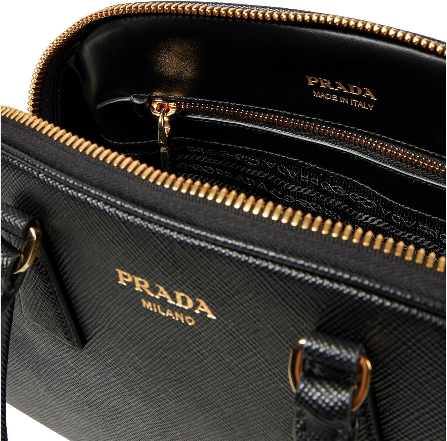 Prada Saffiano Leather Soft Calfskin Top Handle Handbag Medium Marmo Gray 1BG537