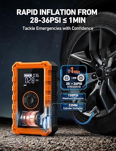 Miniatura 3 de AstroAI - Arrancador portátil S8 con compresor de aire, pico de 1500 A (gasolina hasta 6.0 L y diésel 3.0 L), inflador de 150 PSI con apagado